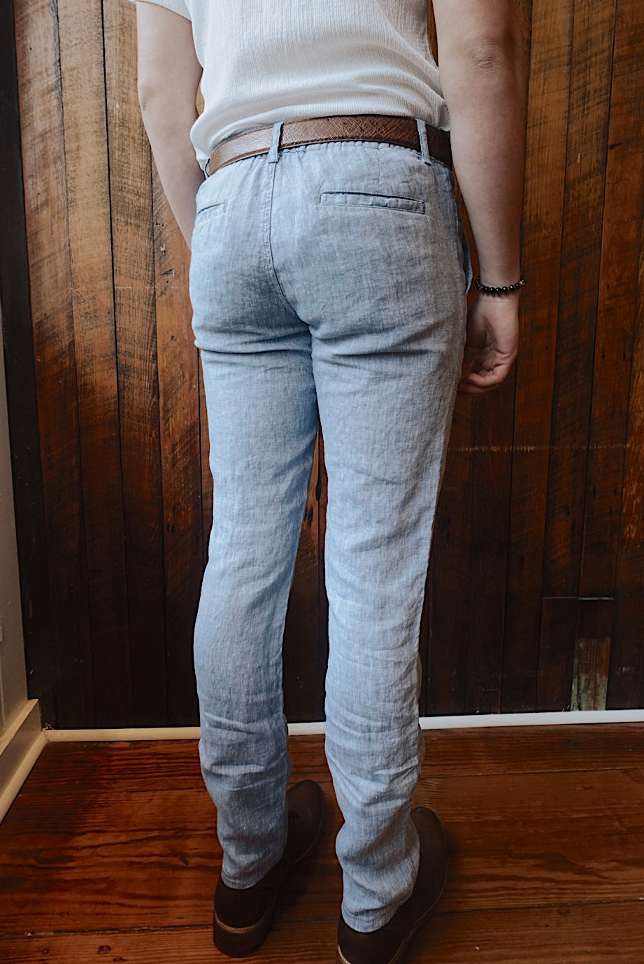 PALE BLUE LINEN SLIM FIT PANTS