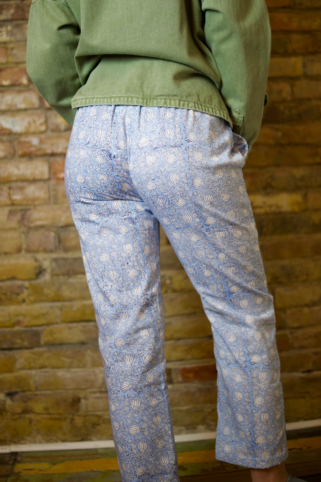 BECKY BLUE HAND BLOCK PRINTED NAUTICAL ROPE STRAIGHT LEG COTTON PANTS