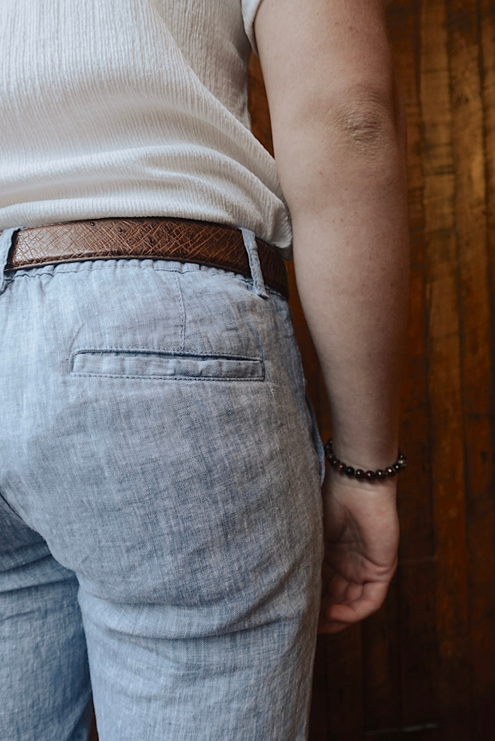 PALE BLUE LINEN SLIM FIT PANTS