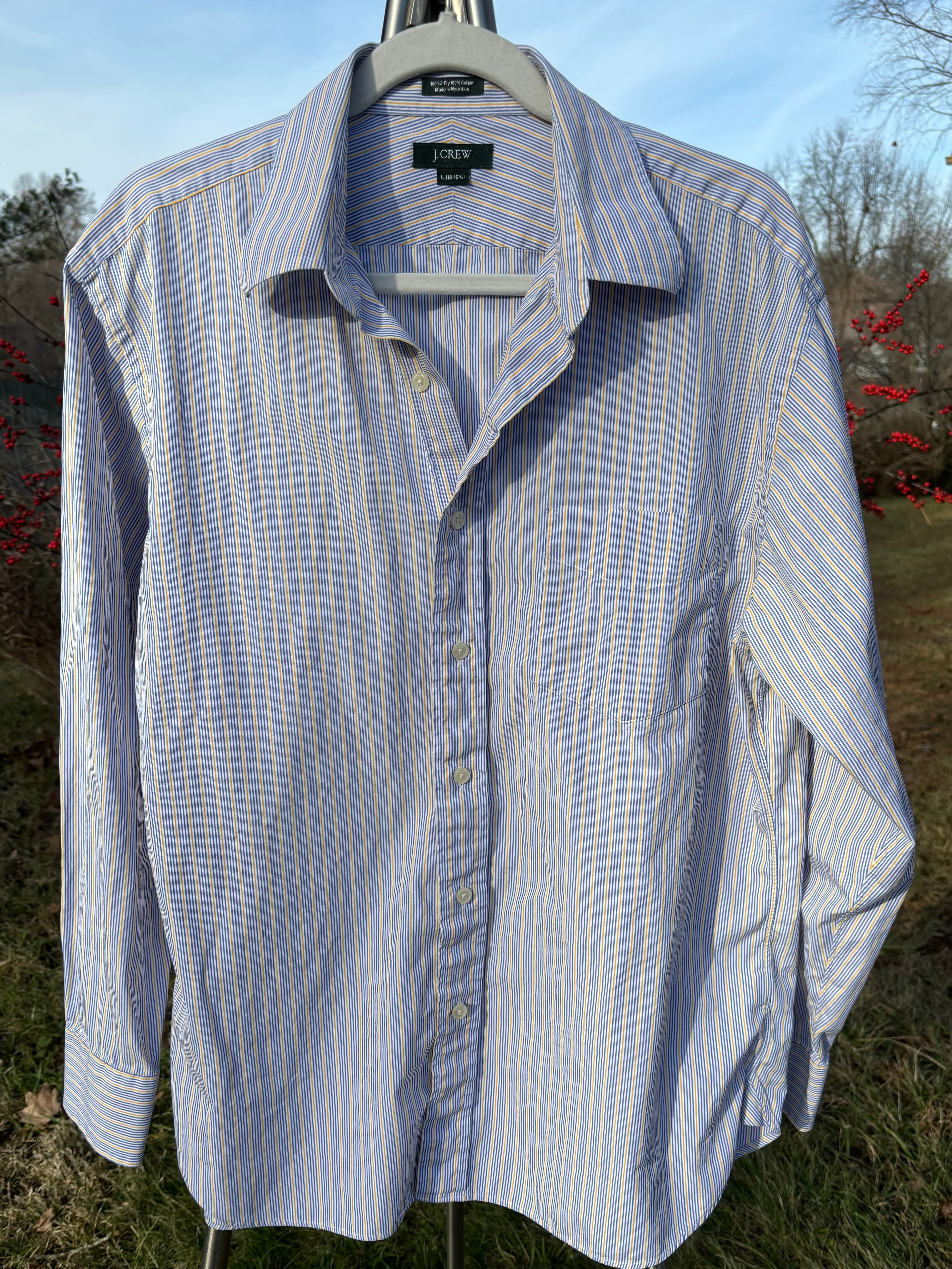 J CREW: LIGHT YELLOW, WHITE, & PALE BLUE STRIPED BUTTON DOWN