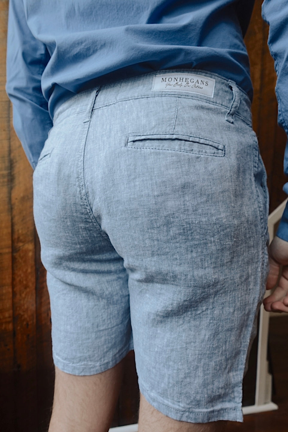 PALE BLUE LINEN SLIM FIT SHORTS