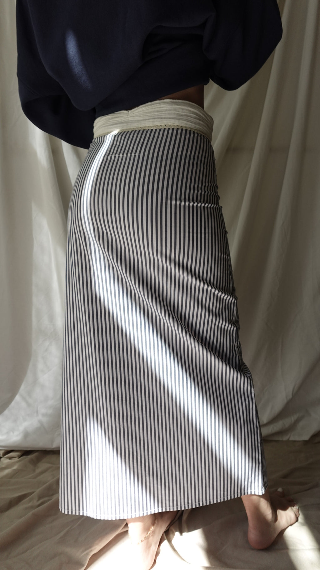 ADA STRIPED BOHO PEPLUM MIDI PENCIL SKIRT