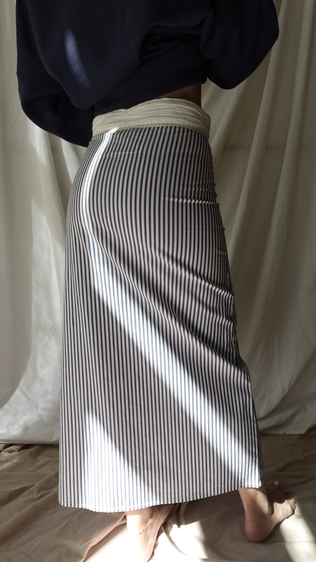 ADA STRIPED BOHO PEPLUM MIDI PENCIL SKIRT