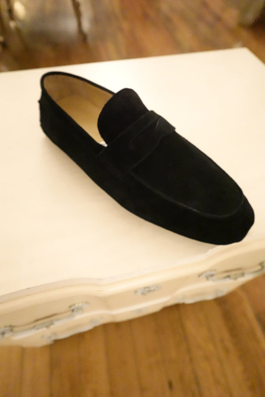 HANDMADE ITALIAN BLACK ON BLACK ARTISAN GENUINE SUEDE/ LEATHER LOAFERS