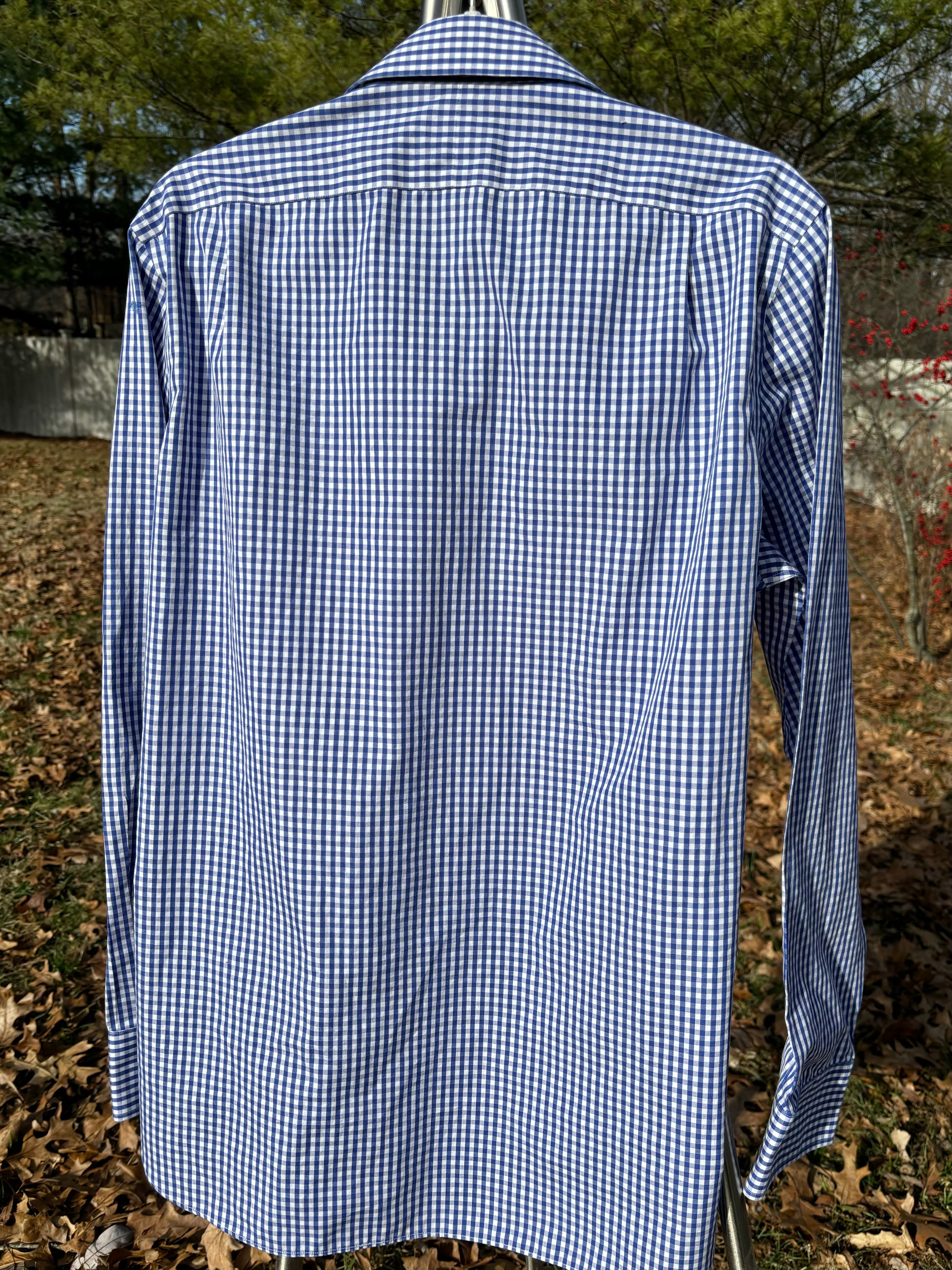 J CREW: DARK BLUE & WHITE CHECKERED BUTTON DOWN