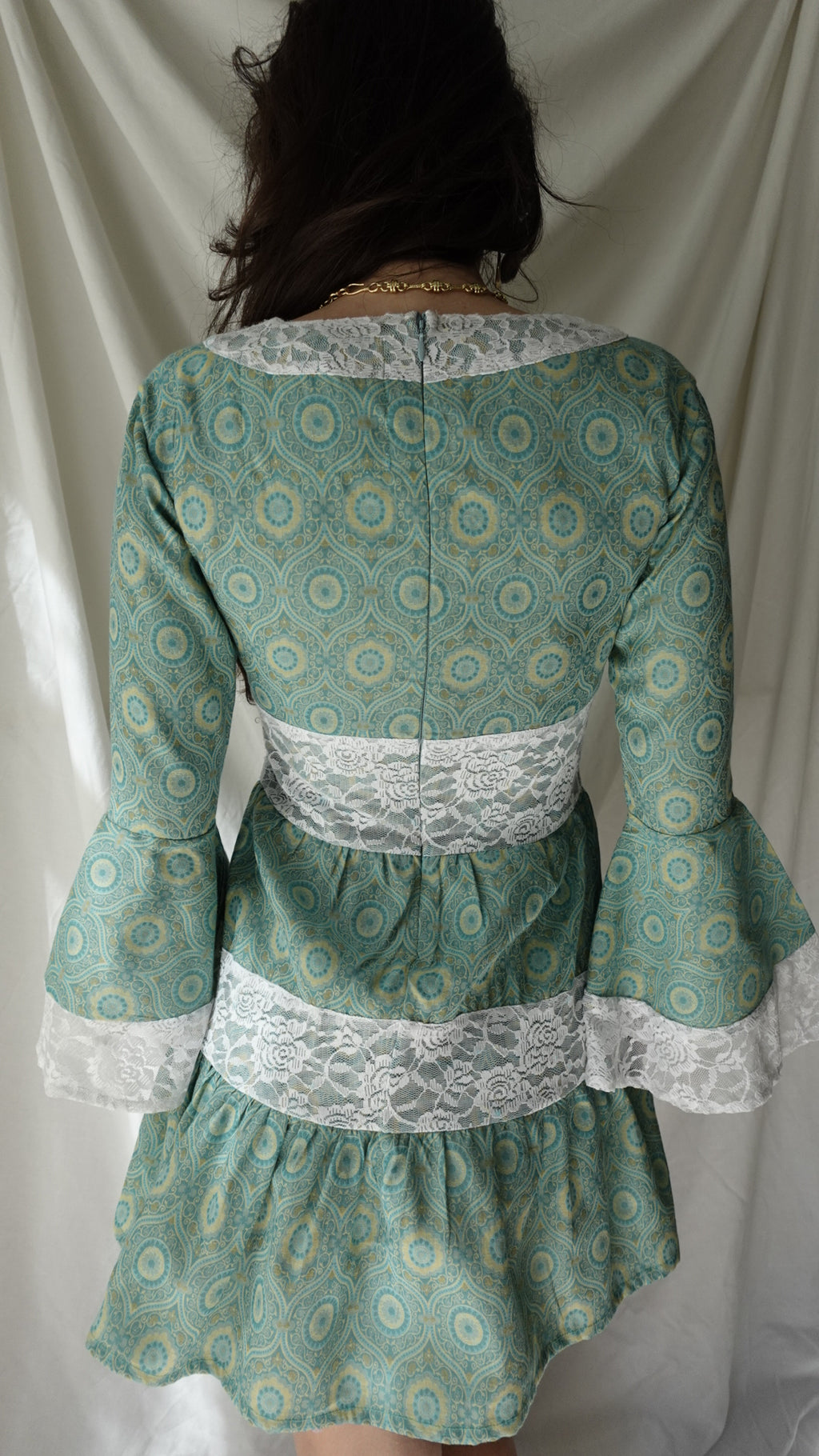 MEADOW AQUA BREEZE LACE MINI COCKTAIL GARDEN DRESS