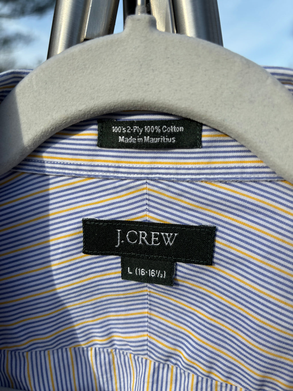 J CREW: LIGHT YELLOW, WHITE, & PALE BLUE STRIPED BUTTON DOWN
