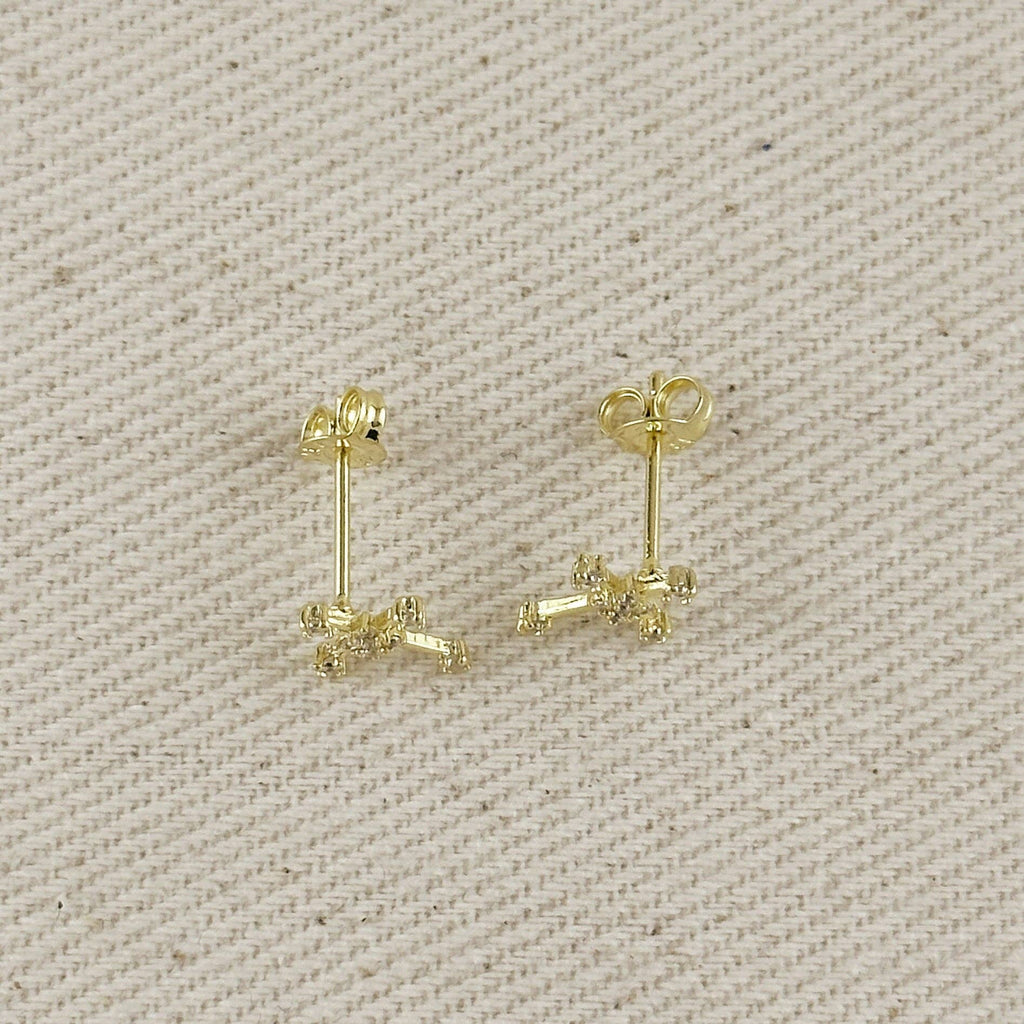 18k gold filled earrings, small gold cross earrings, dainty cross earrings, mini cross studs, sparkling cross earrings, pavé cross earrings