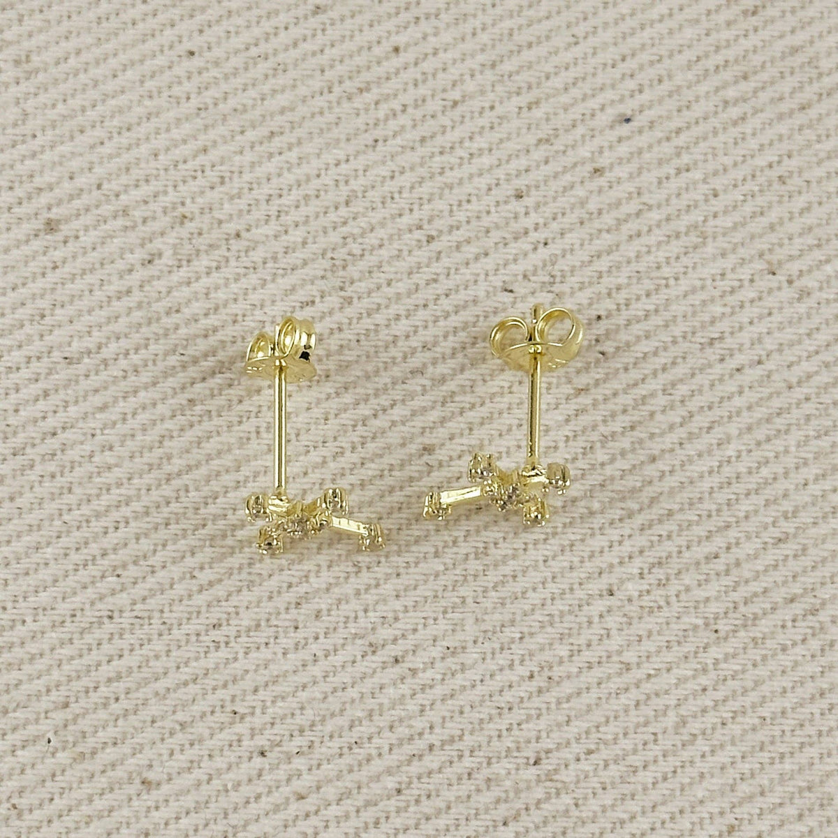 18k gold filled earrings, small gold cross earrings, dainty cross earrings, mini cross studs, sparkling cross earrings, pavé cross earrings