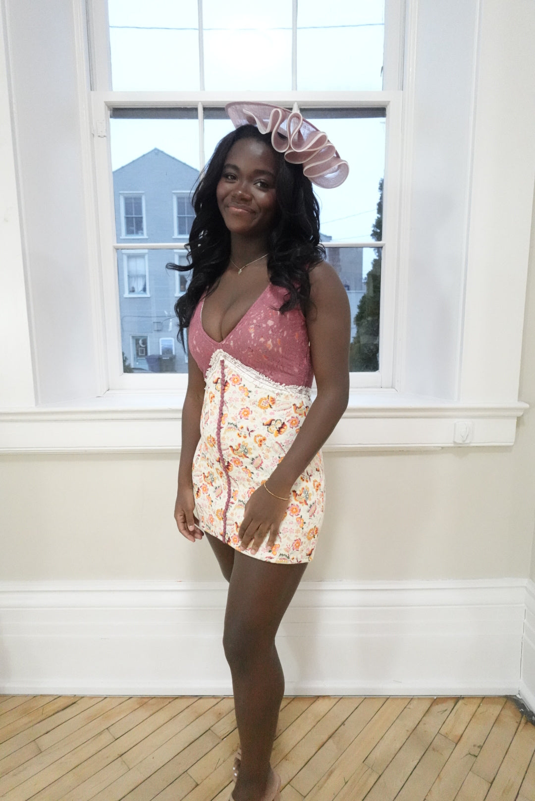 BLOOMINGTON FLORAL LACE MINI BUTTON COCKTAIL DRESS