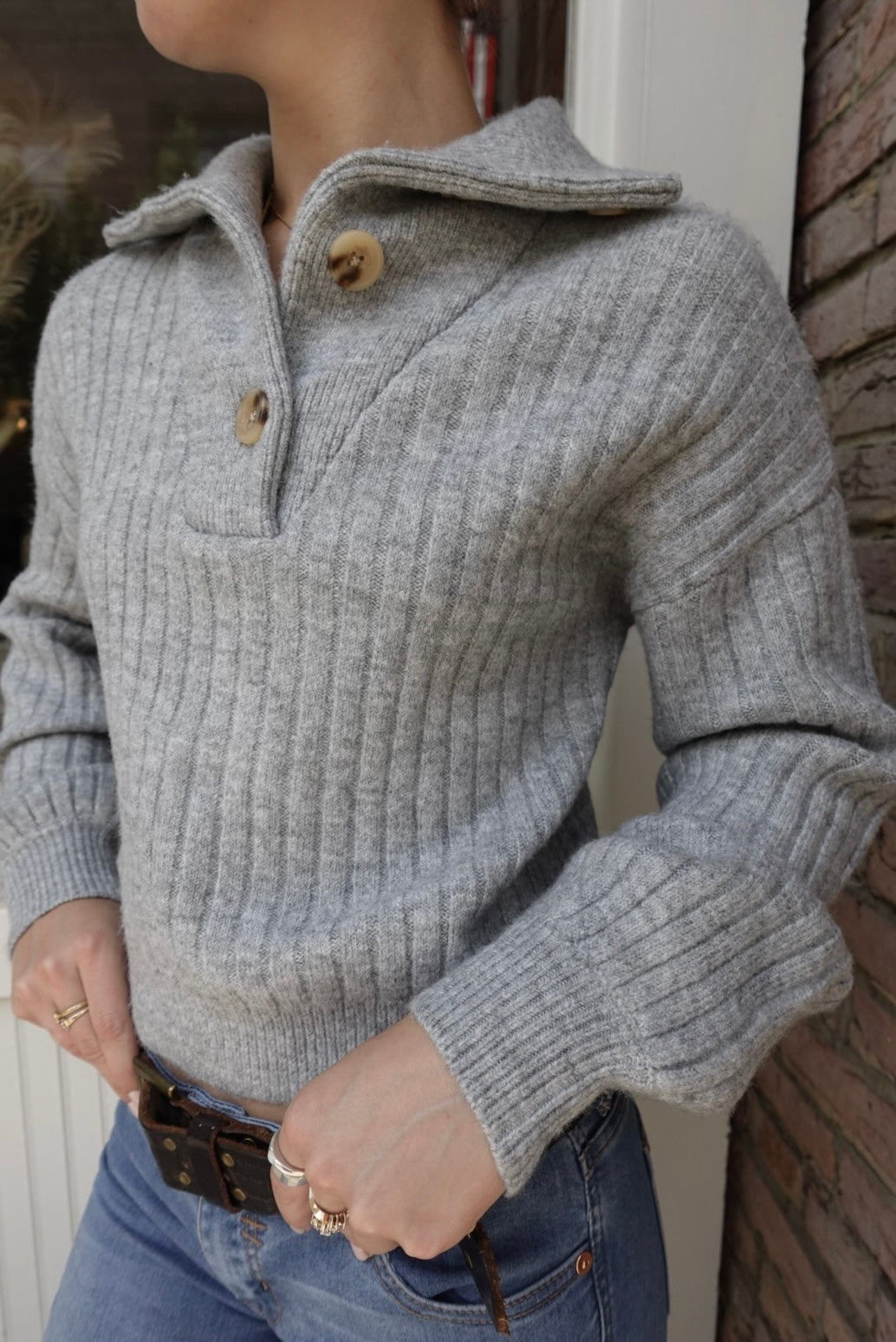 CORA BUTTON FRONT FUNNEL NECK SWEATER