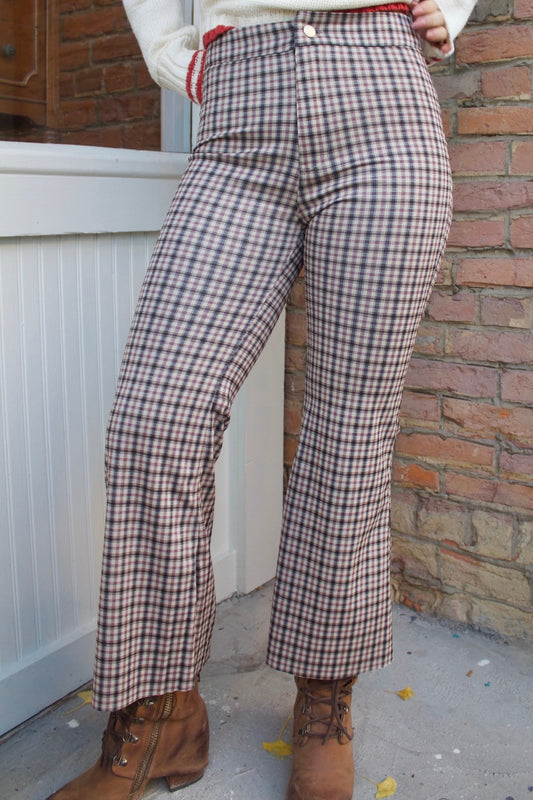 ELLEN RED PLAID FLARE PANTS