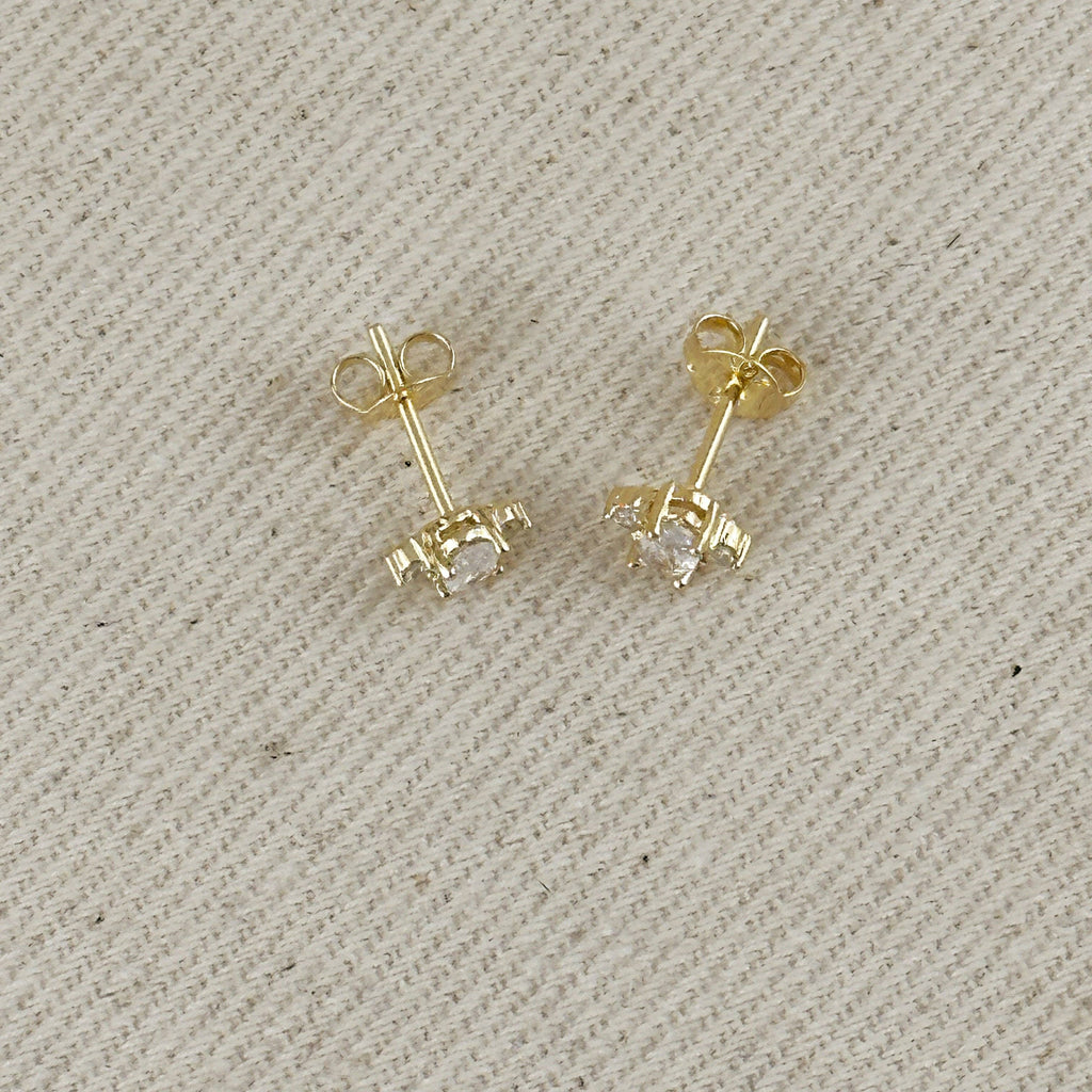 OVAL + SIDE STONE CZ DIAMOND STUD 18K GOLD FILLED EARRINGS