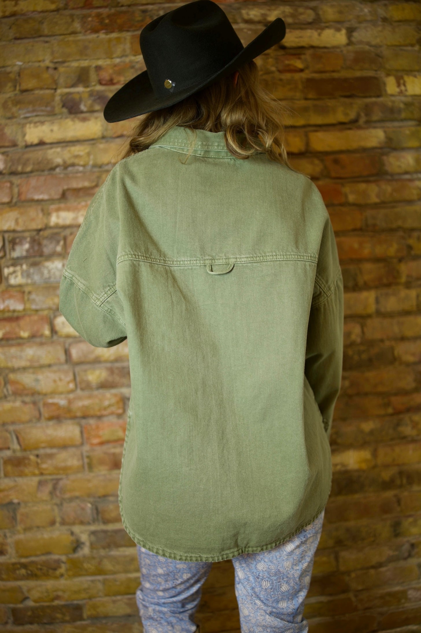 OLIVE DENIM SNAP BUTTON OVERSIZED JACKET