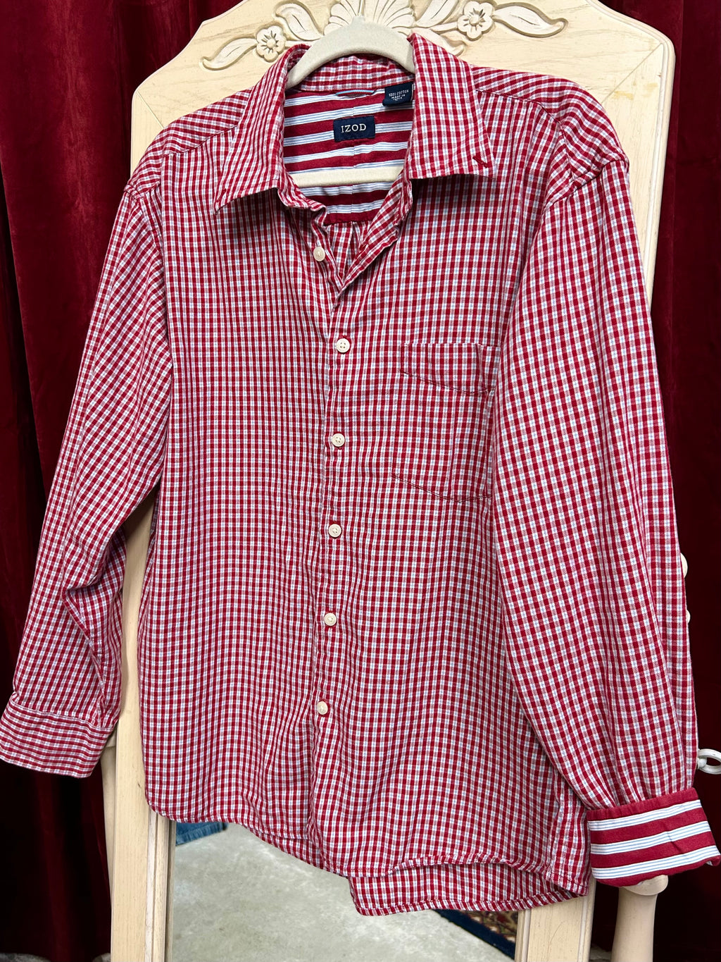 IZOD: CHECKERED PLAID & STRIPE INSIDE DETAIL BABY BLUE/ RED