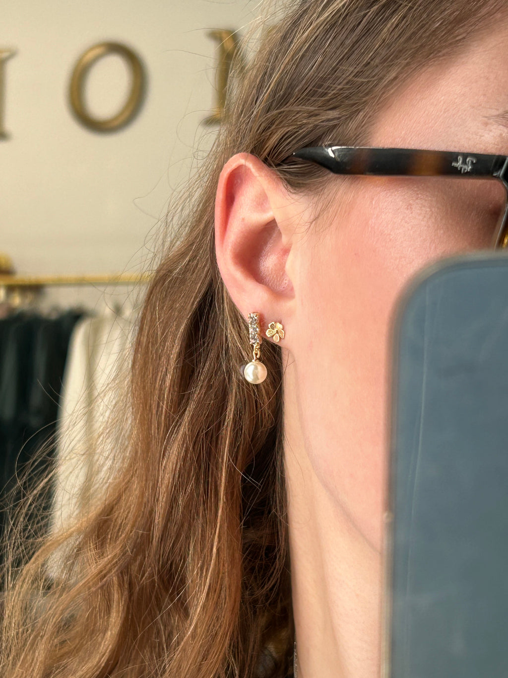 CZ TRIO DIAMOND DROP PERFECT PEARL 14K GOLD FILLED EARRINGS