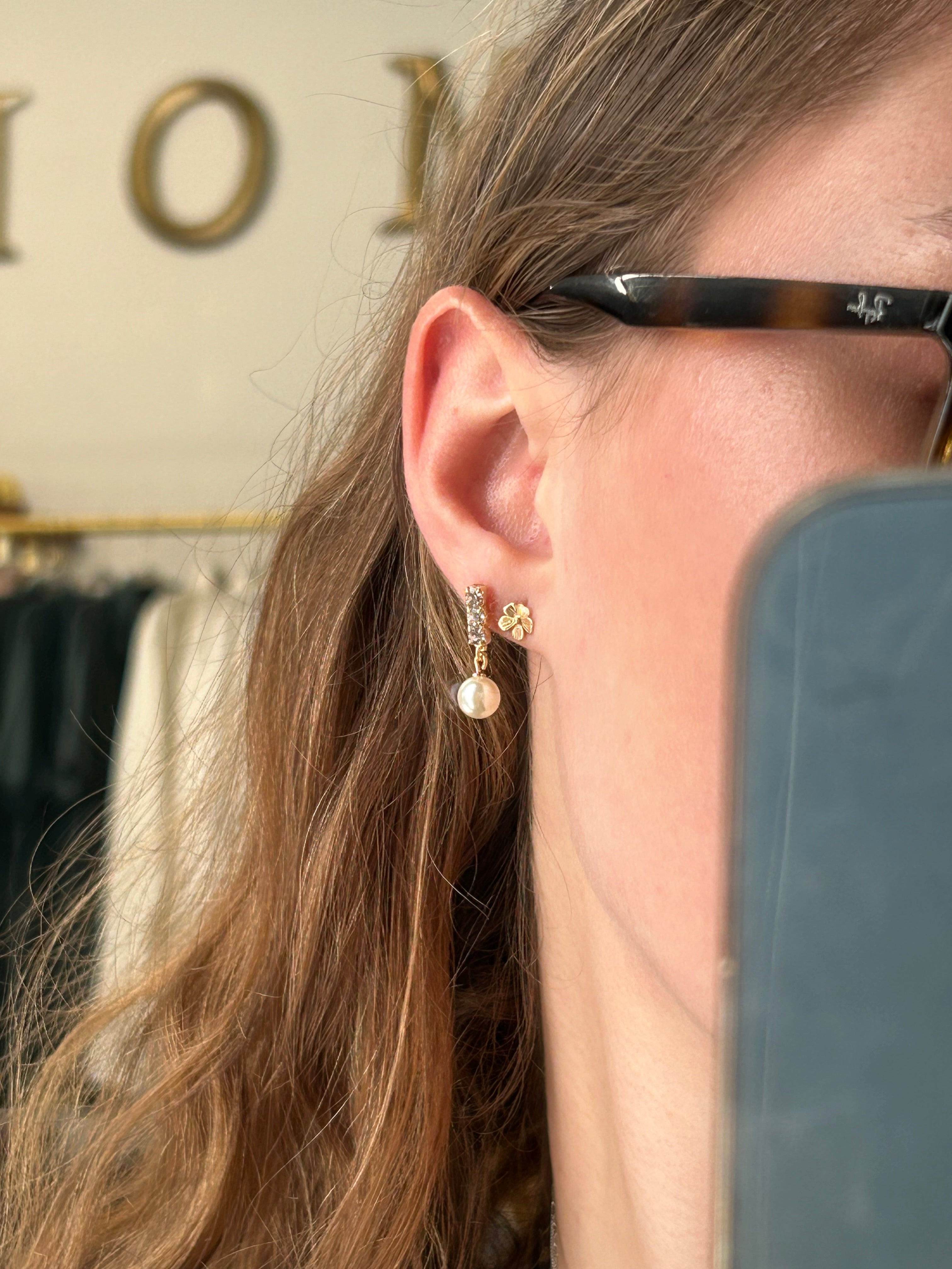 CZ TRIO DIAMOND DROP PERFECT PEARL 14K GOLD FILLED EARRINGS