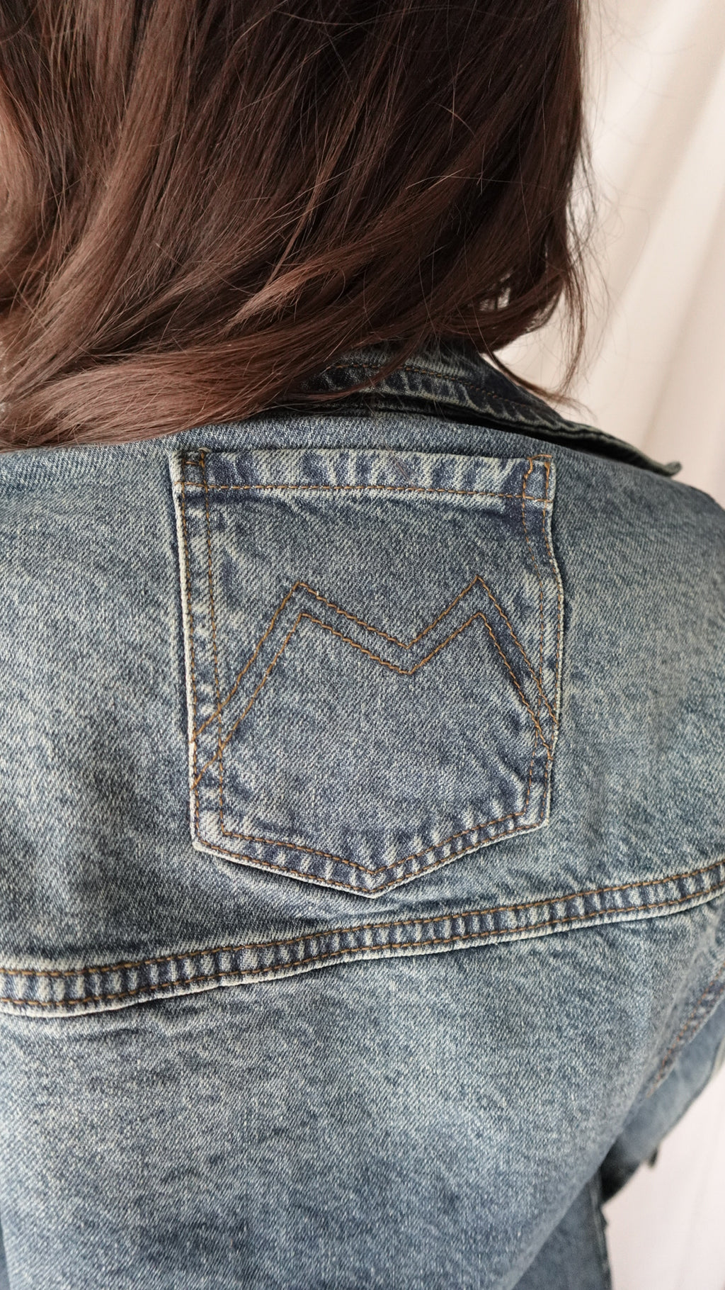 JANE TAILORED LONG DARK VINTAGE WASH BRUSHED GOLD DETAILED DENIM JACKET