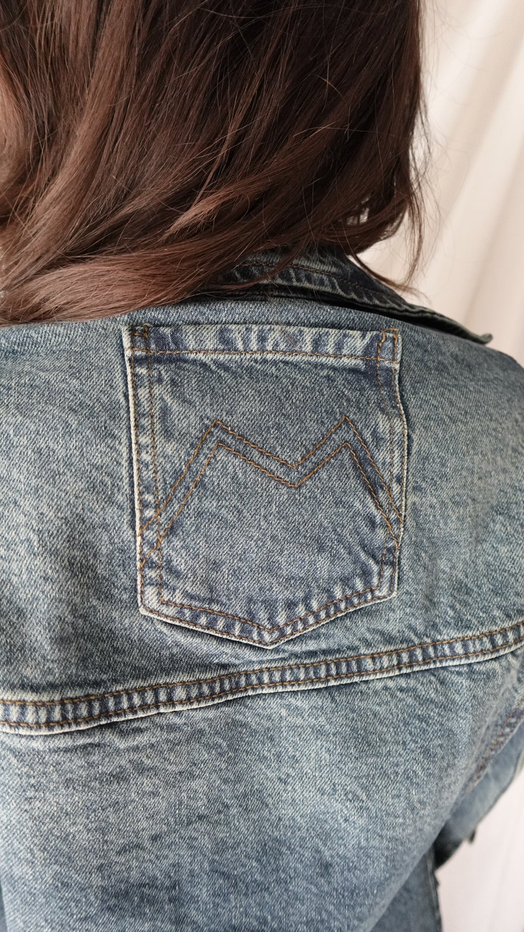 JANE TAILORED LONG DARK VINTAGE WASH BRUSHED GOLD DETAILED DENIM JACKET