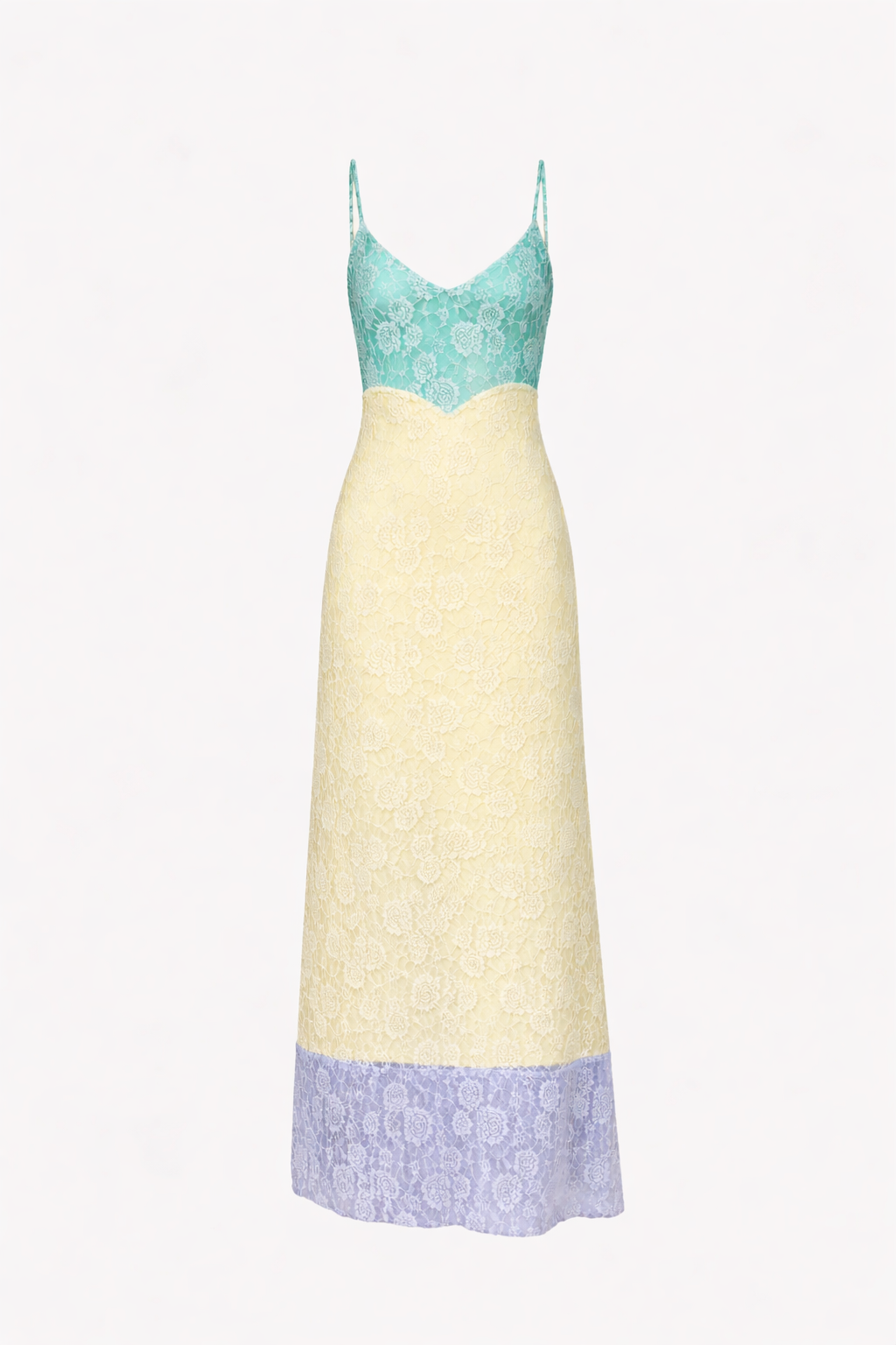 CELESTE AURORA PALE YELLOW & BLUE LACE DRESS