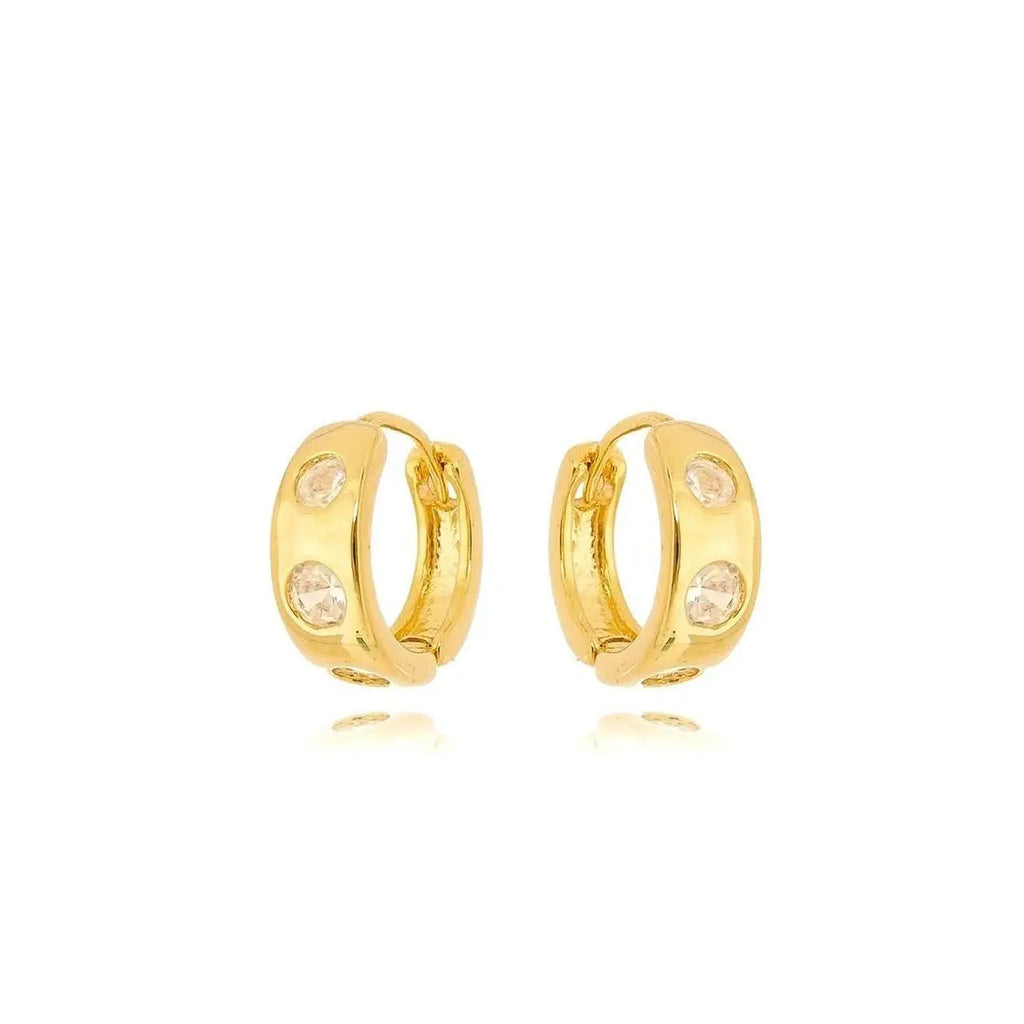 CZ DIAMOND CHUNK HUGGIE MINI HOOP 18K GOLD FILLED EARRINGS