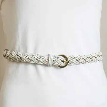 BRAIDED WHITE, BROWN, & GOLD GENUINE LEATHER BELT