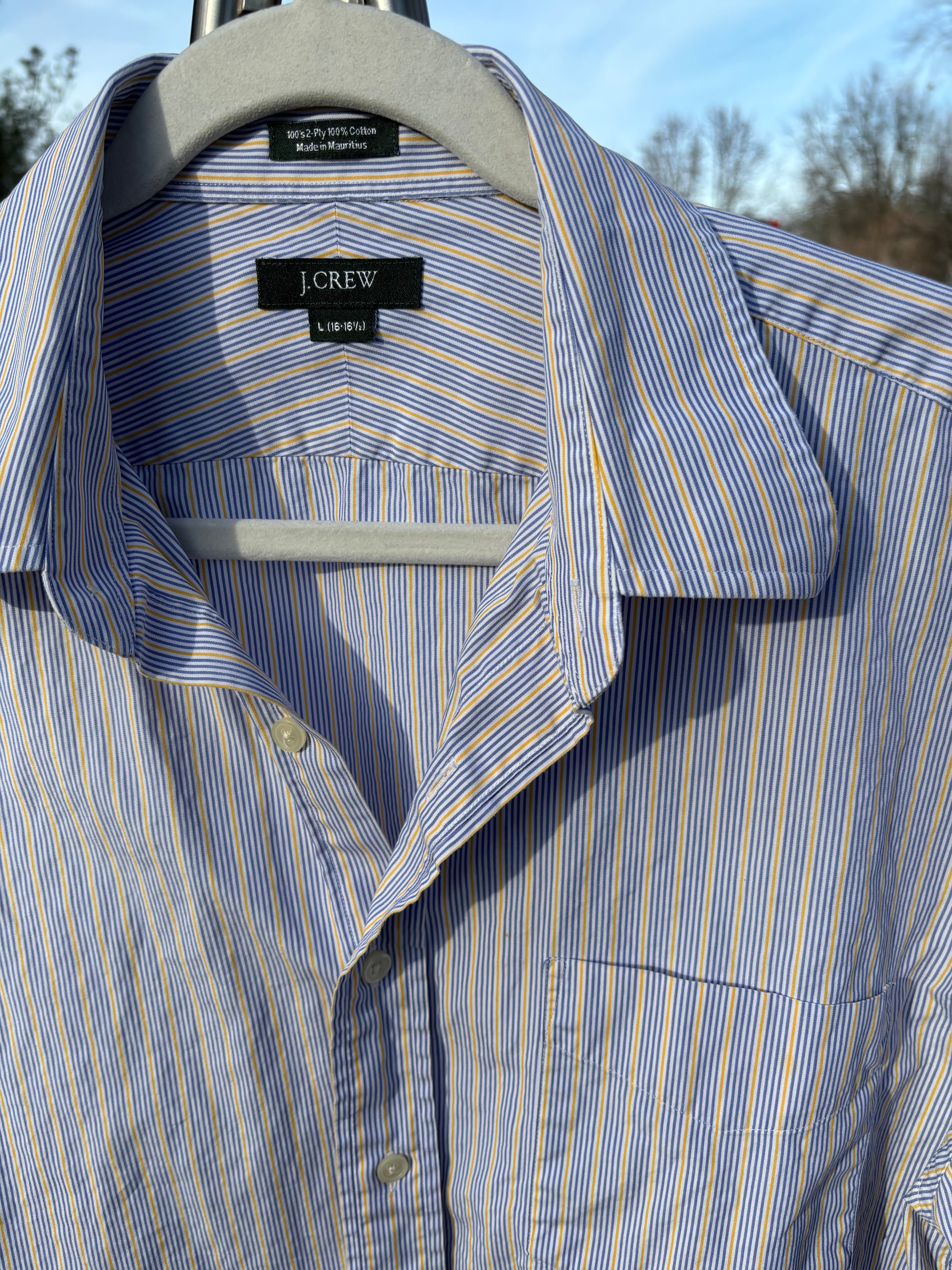 J CREW: LIGHT YELLOW, WHITE, & PALE BLUE STRIPED BUTTON DOWN