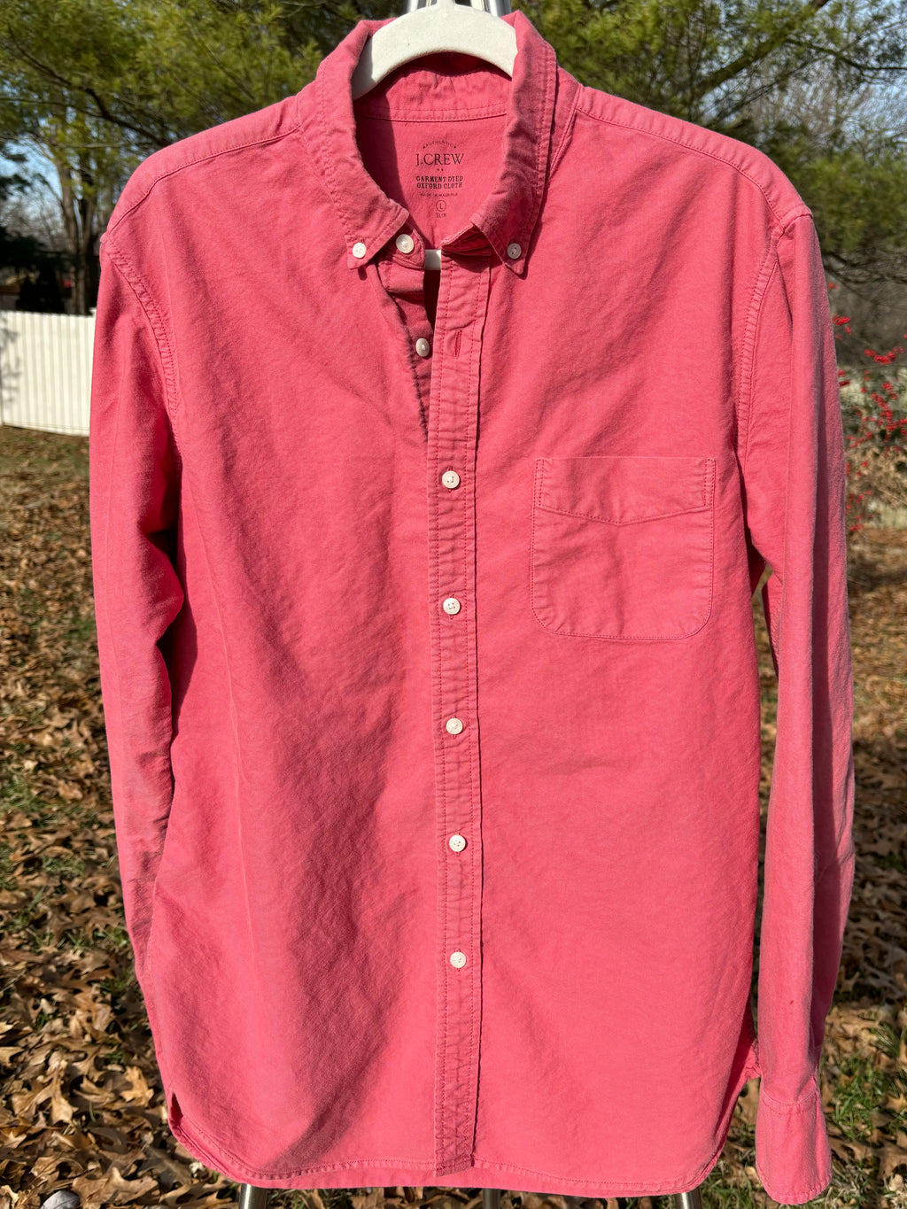 J CREW: GARMENT DYED OXFORD WASHED CLOTH LIGHT RED BUTTON DOWN