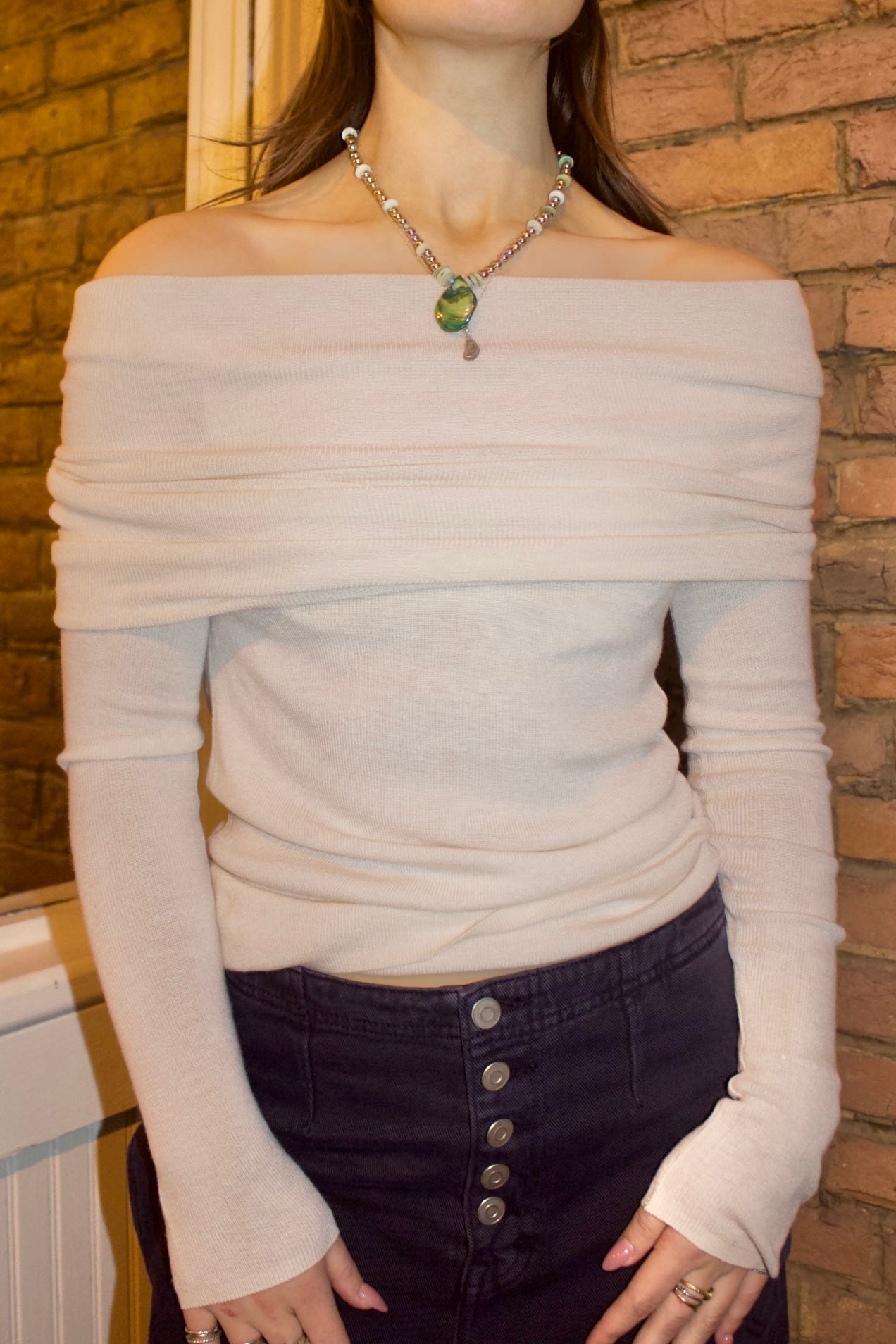 ANGEL CREAM OFF SHOULDER SWEATER TOP