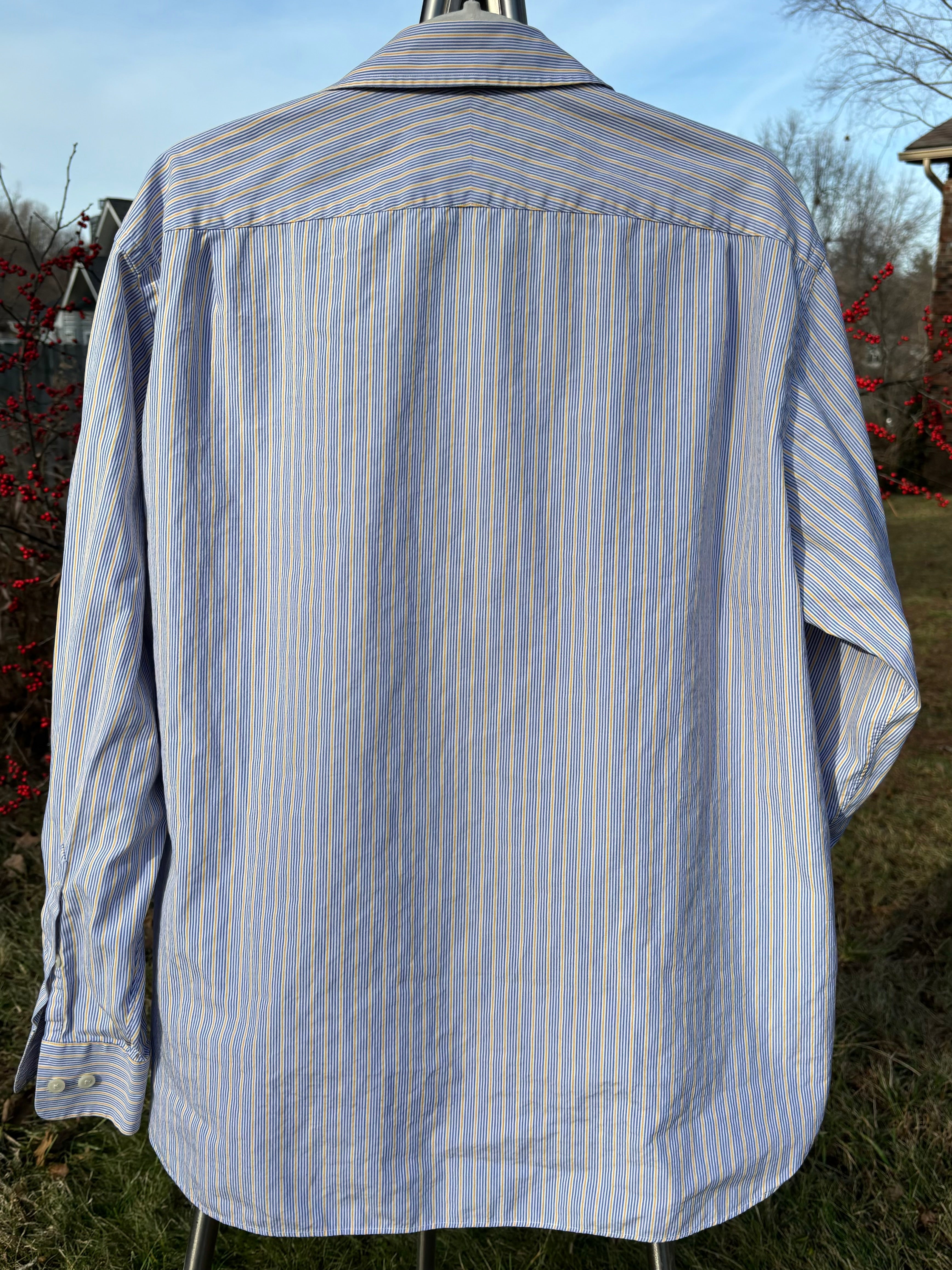J CREW: LIGHT YELLOW, WHITE, & PALE BLUE STRIPED BUTTON DOWN