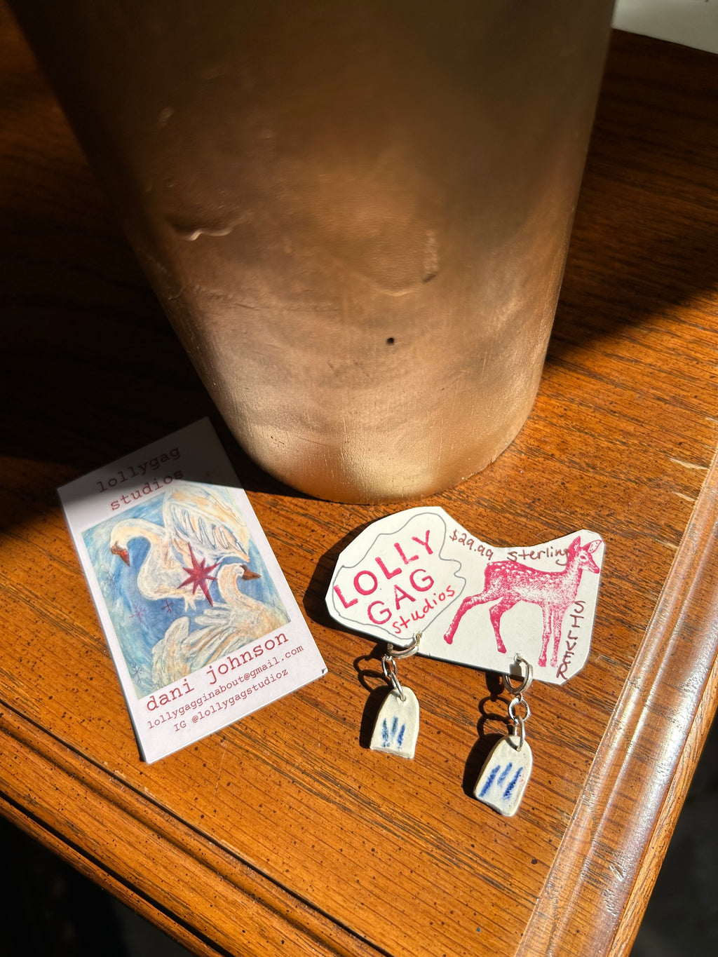 WHITE & BLUE ABSTRACT ARCH STERLING SILVER CERAMIC HANDMADE EARRINGS