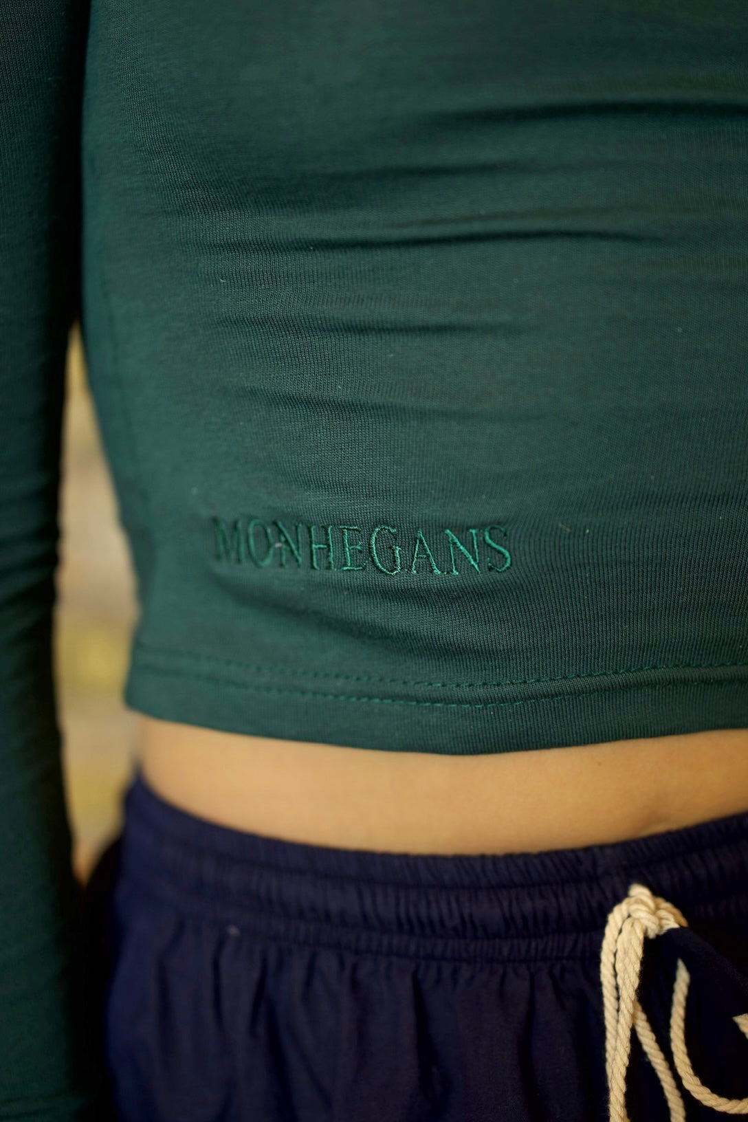 HUNTER GREEN PERFECT COTTON FITTED EMBROIDERED LONG SLEEVE