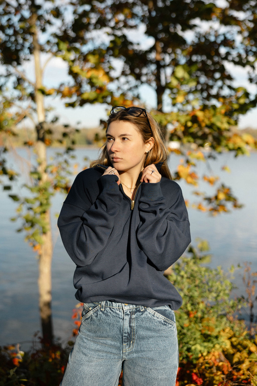 NAVY COASTAL LOGO PATCH COTTON QUARTER ZIP JACKET