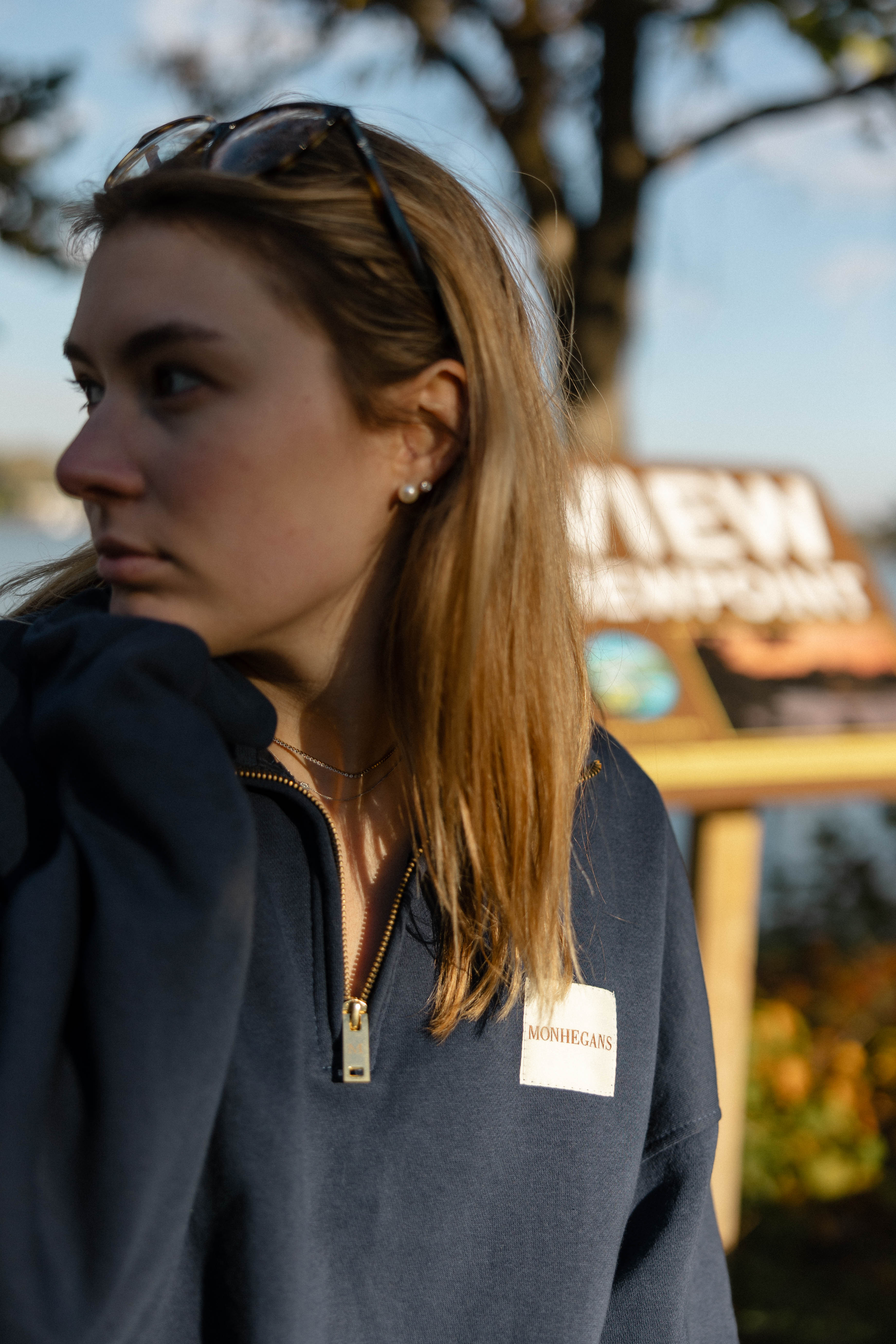 NAVY COASTAL LOGO PATCH COTTON QUARTER ZIP JACKET