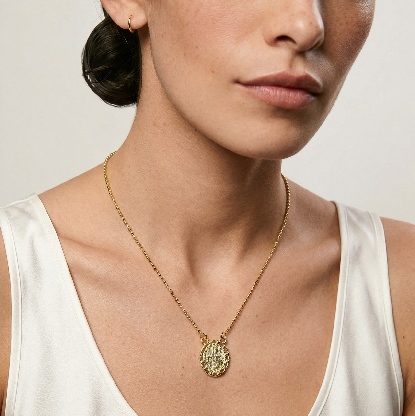 CROSS PLATE SCAPULAR 18K GOLD FILLED NECKLACE