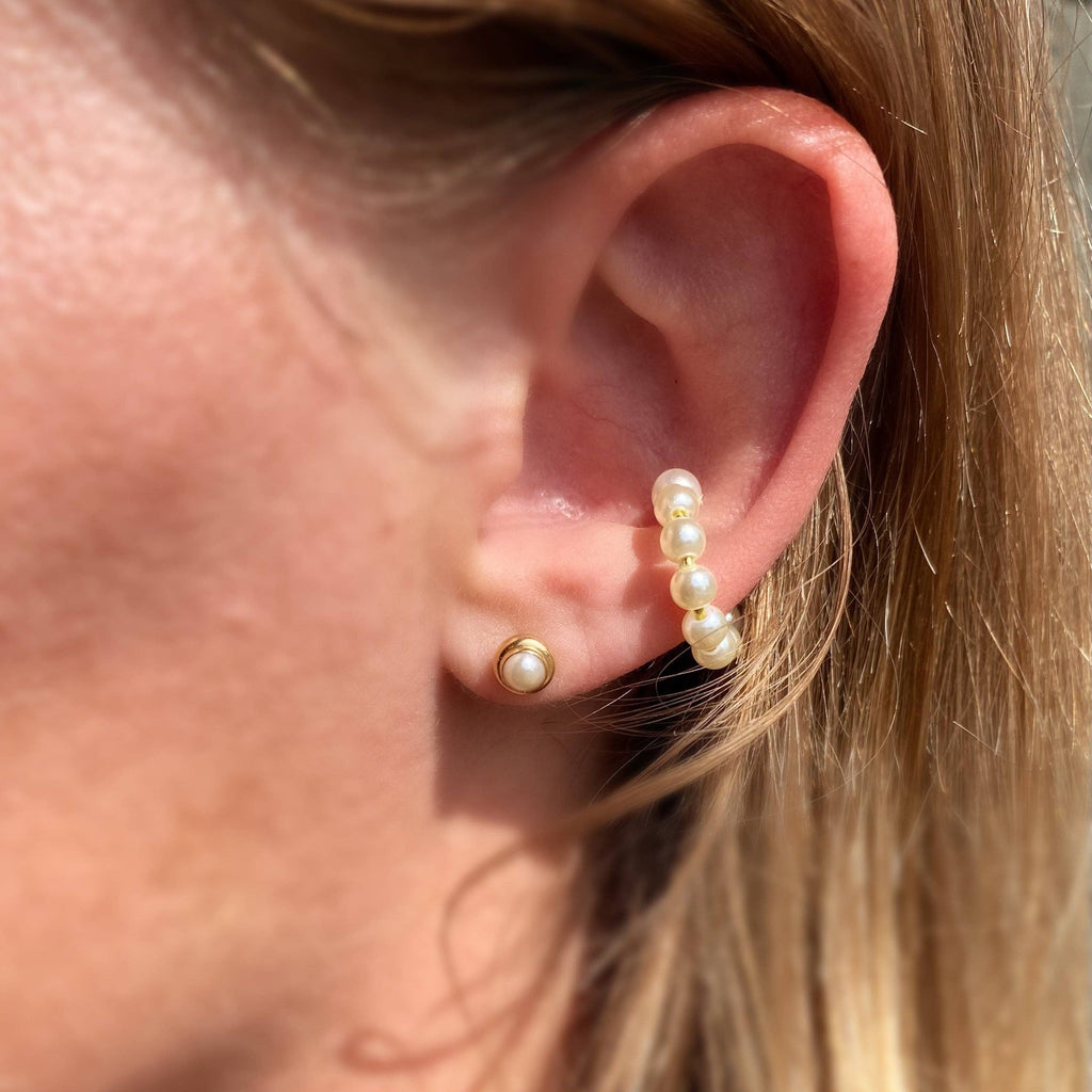 BEZEL FLAT PEARL STUD 18K GOLD FILLED EARRINGS