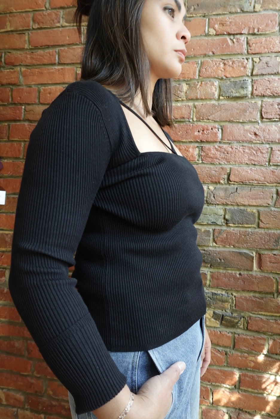 BONELLI RIBBED SQUARE NECK TOP