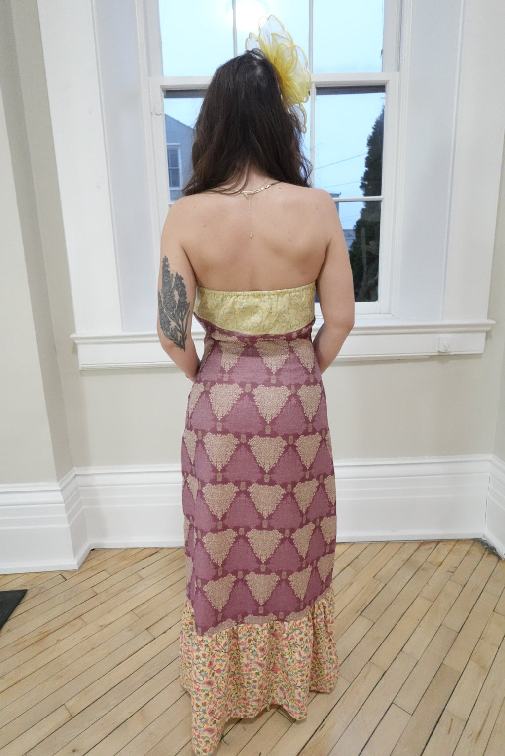 CALIFORINA GARDEN GOLDEN STRAPLESS MAXI DRESS