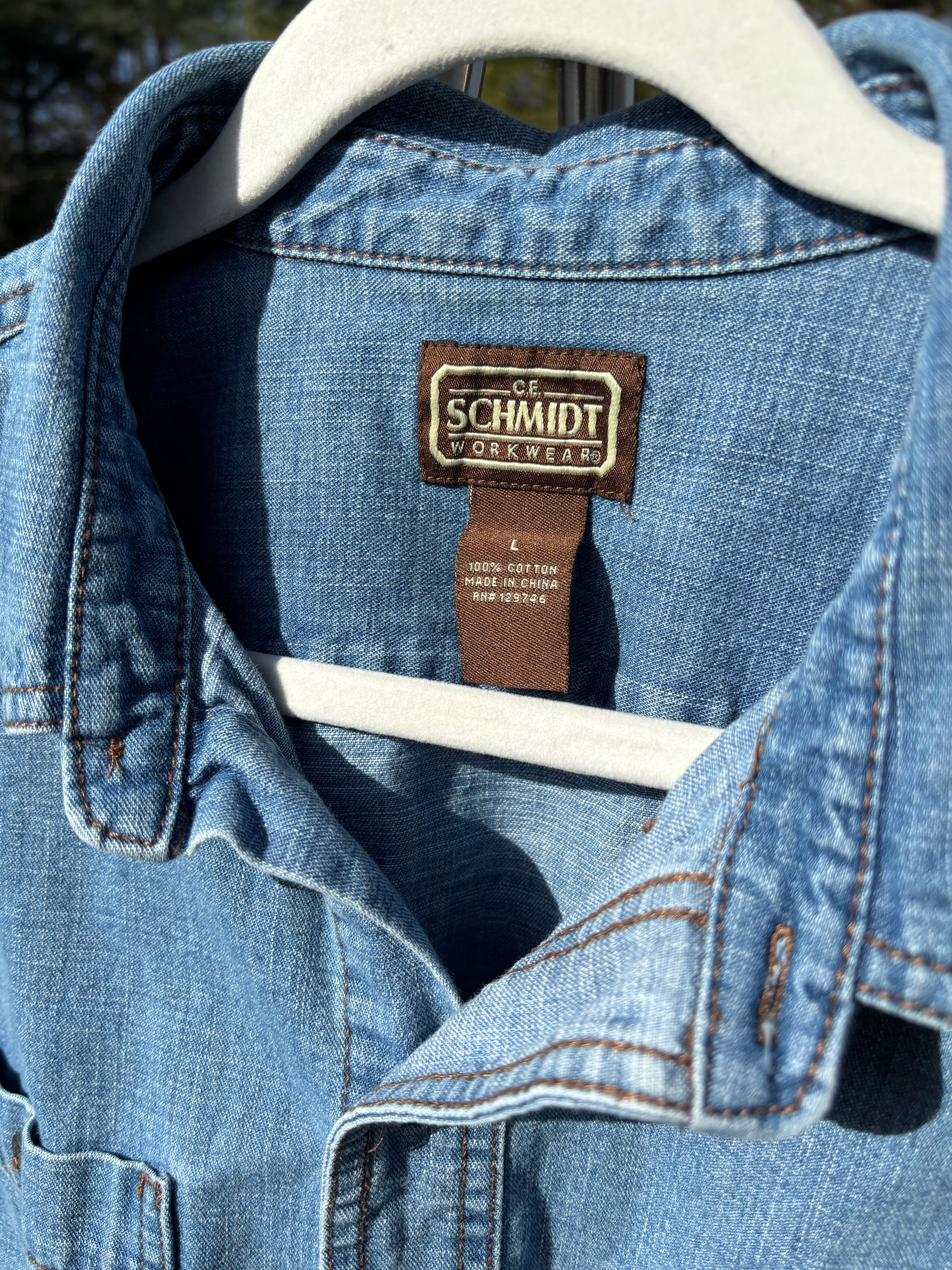 SCHMIDT WORKWEAR: LIGHT MEDIM WASH DENIM WORKSHIRT