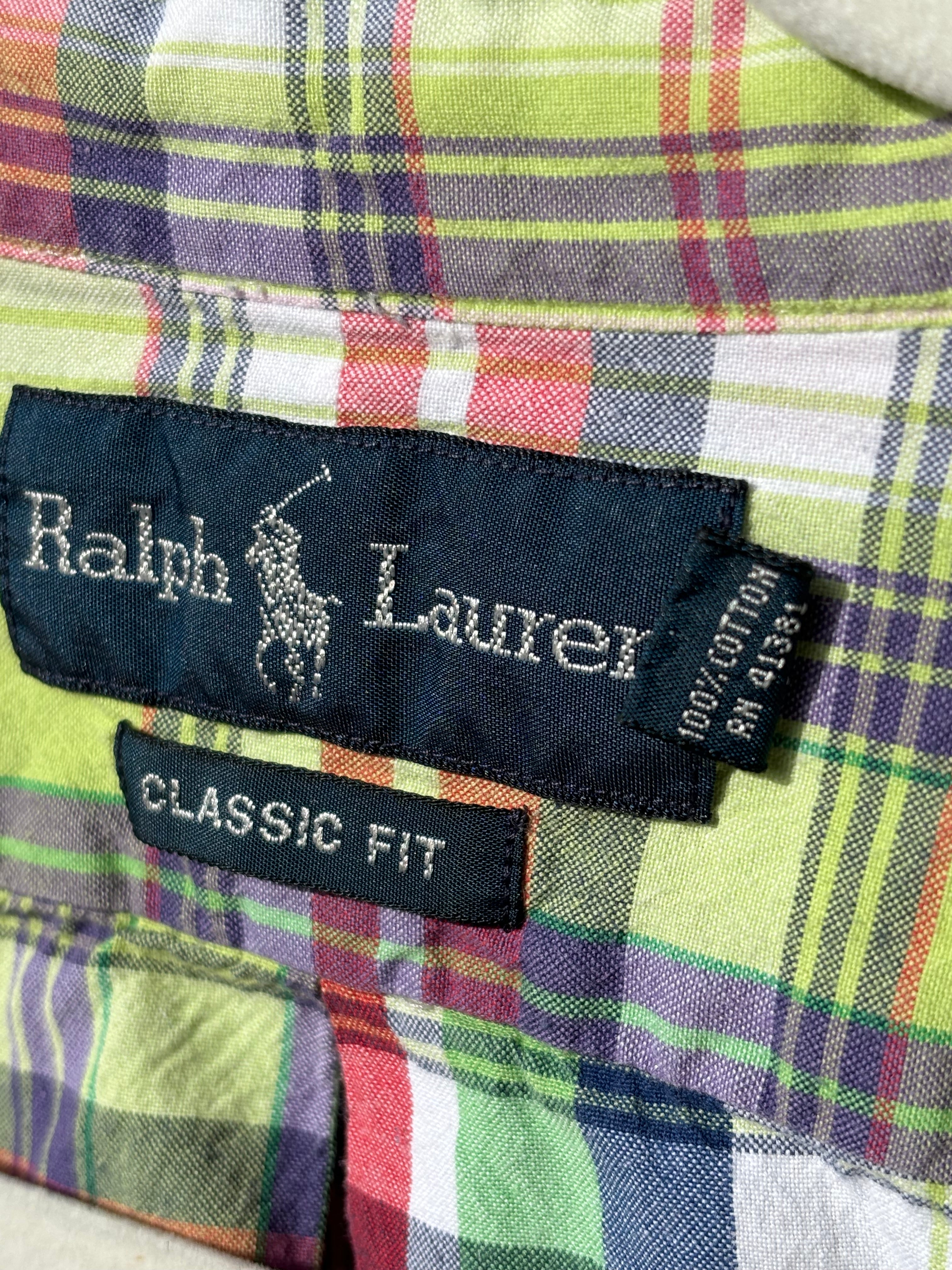 RALPH LAUREN: CHARTREUSE & RED MULTI COLOR PLAID BUTTON DOWN