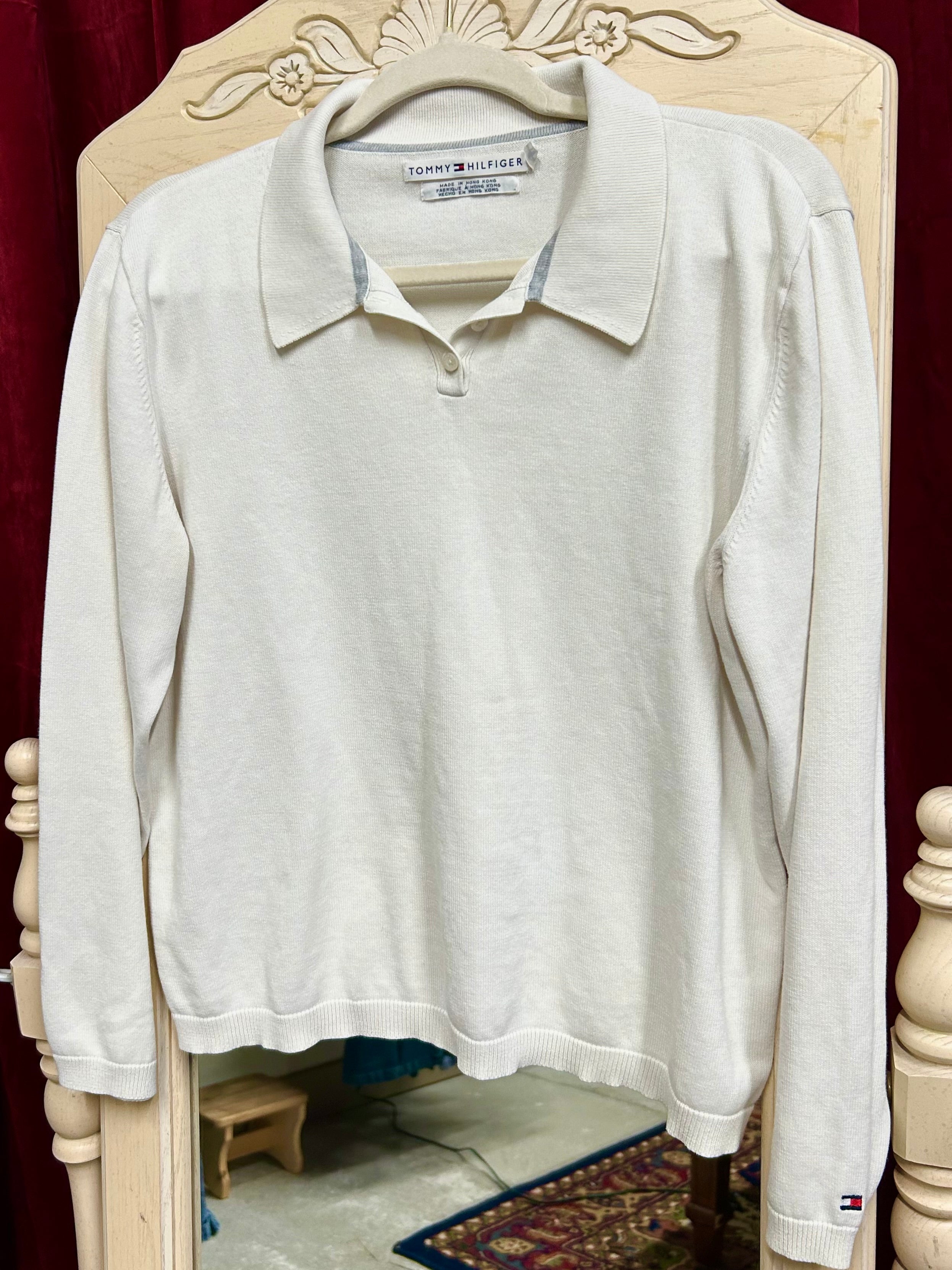 TOMMY HILFIGER: WHITE KNIT SHORT TOP POLO