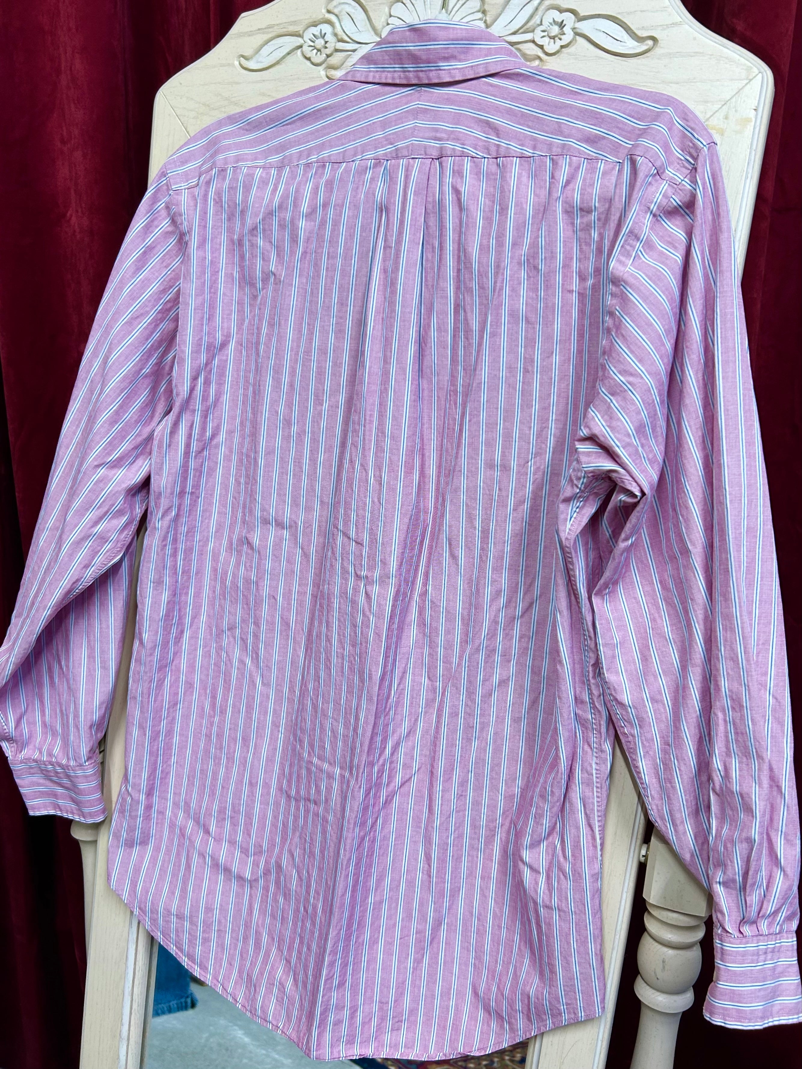 LANDS END: MUTED PALE STRIPED PINK BUTTON DOWN