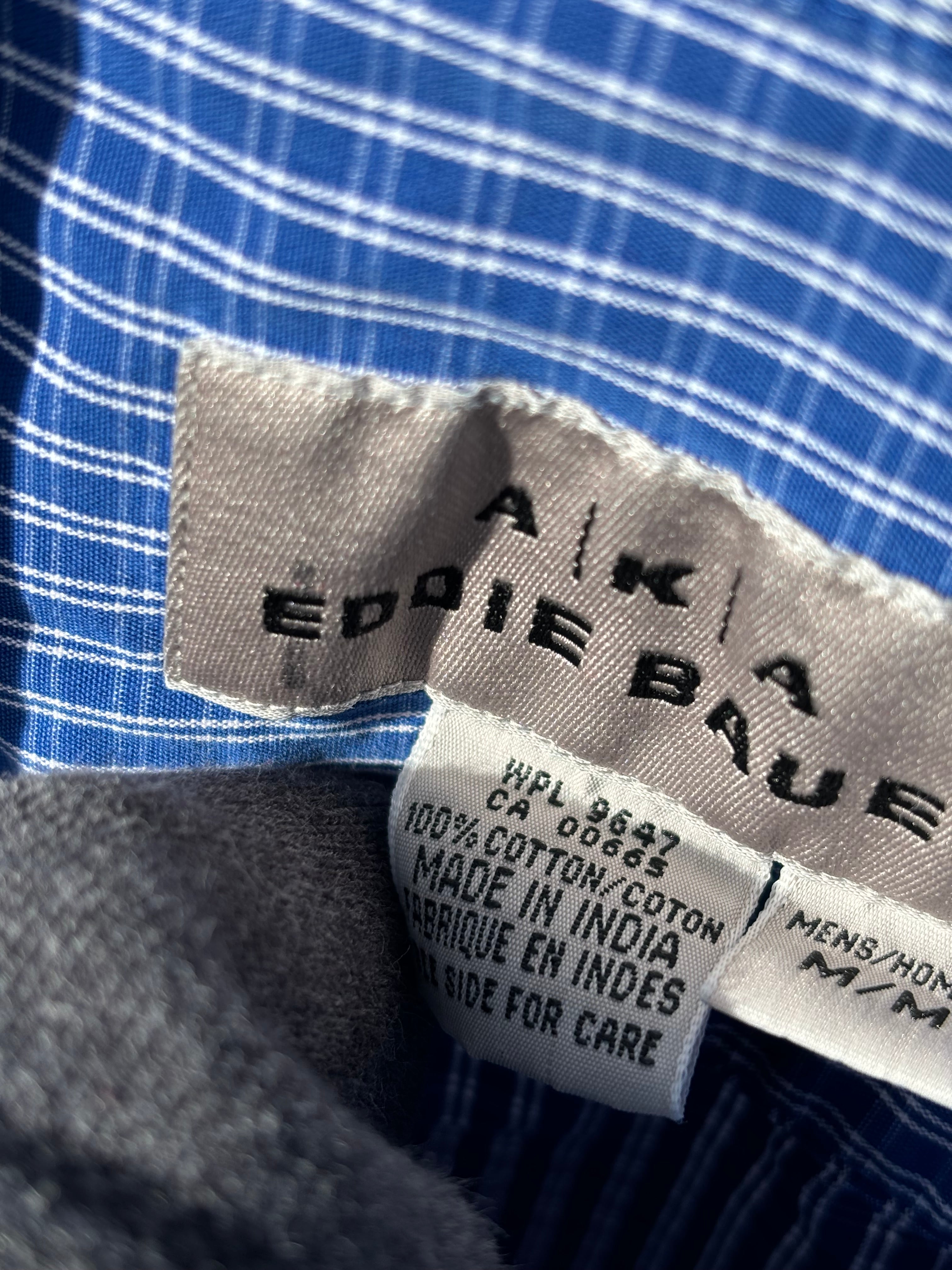 EDDIE BAUER: PLAID WHITE & BLUE BUTTON DOWN