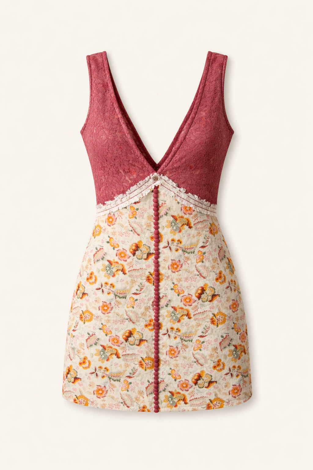 BLOOMINGTON FLORAL LACE MINI BUTTON COCKTAIL DRESS