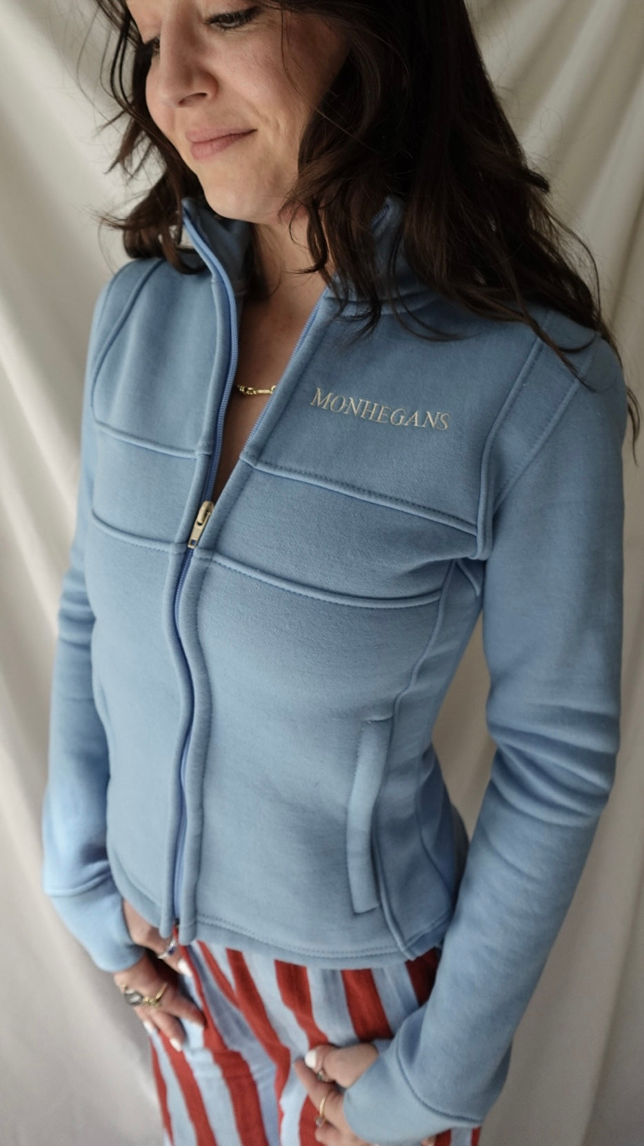 AZURE FLEECE DEFINED WAIST SHAPE ZIP UP JACKET