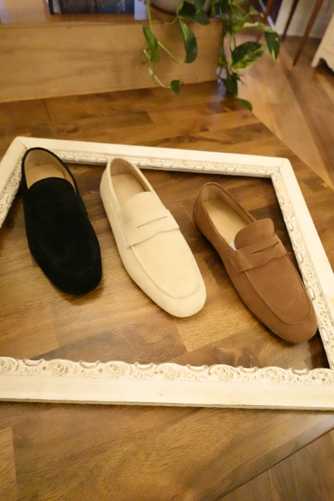 HANDMADE ITALIAN BONE BEIGE TAN/ AMBER POINTS ARTISAN GENUINE SUEDE/ LEATHER LOAFERS