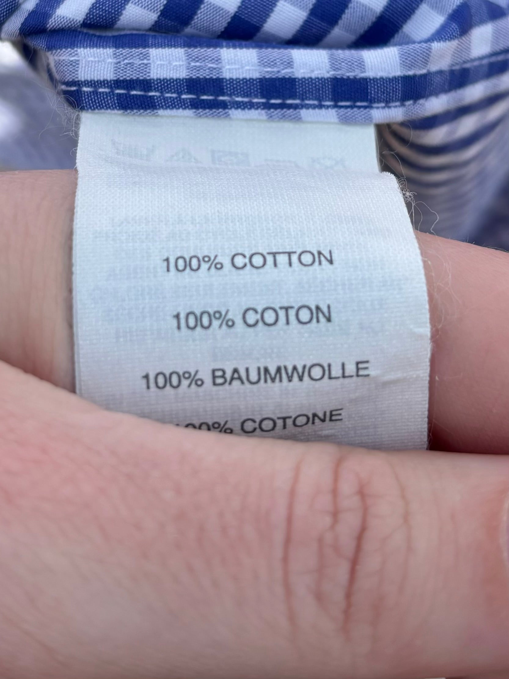 J CREW: DARK BLUE & WHITE CHECKERED BUTTON DOWN