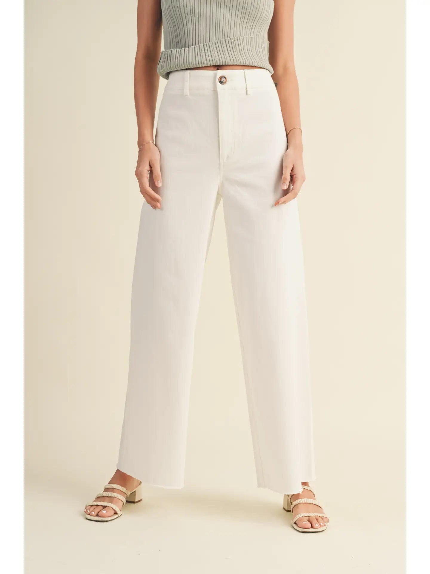 WHITE CONTEMPORARY STRETCHED COTTON STRAIGHT/ WIDE LEG PANTS