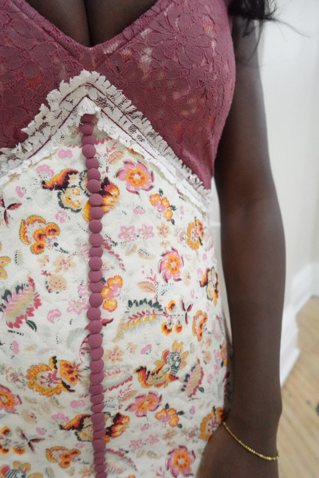 BLOOMINGTON FLORAL LACE MINI BUTTON COCKTAIL DRESS