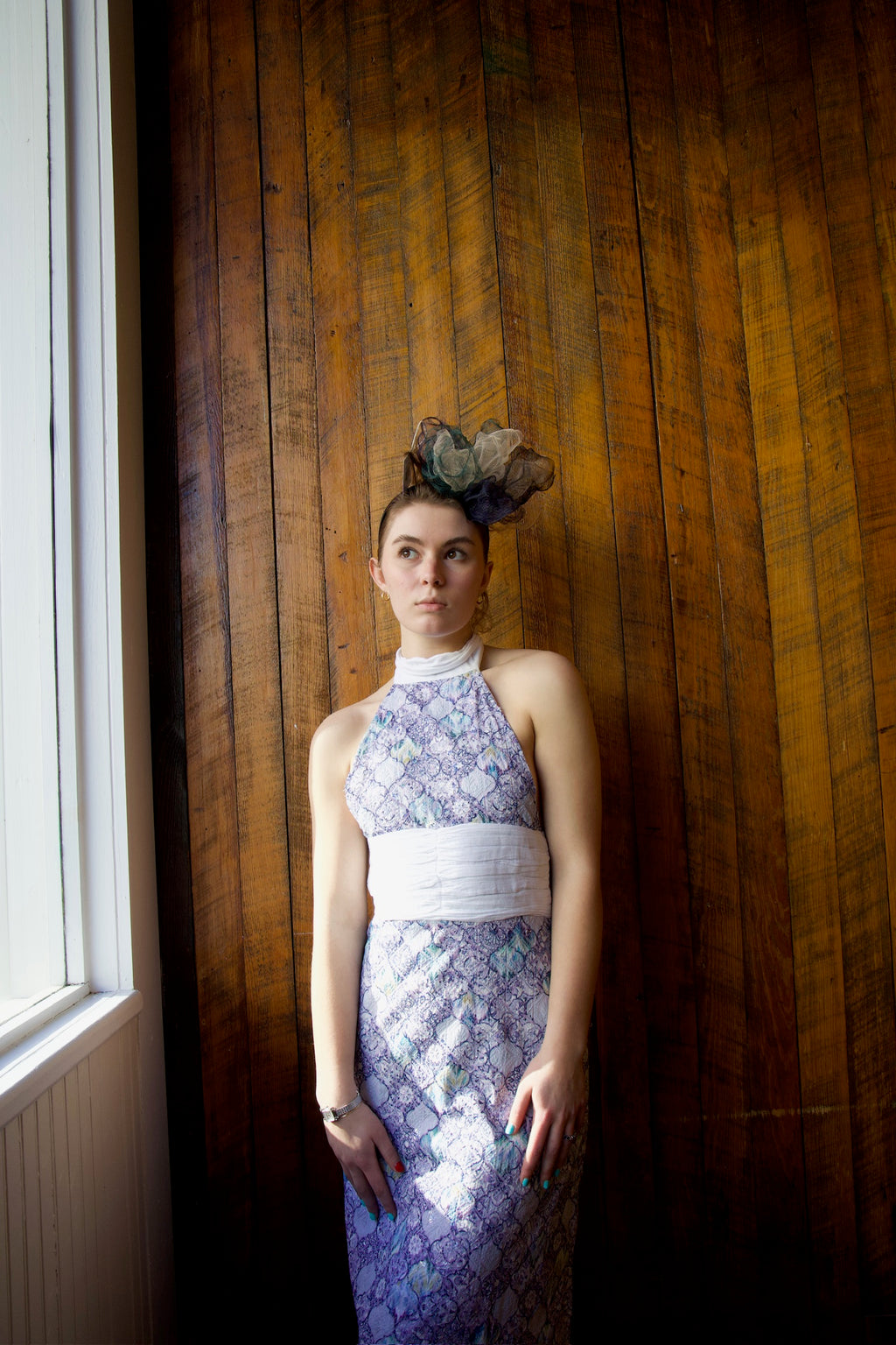 LUNA LAVENDER CLEAR SPARKLE HIGH NECK MIDI MAXI DRESS